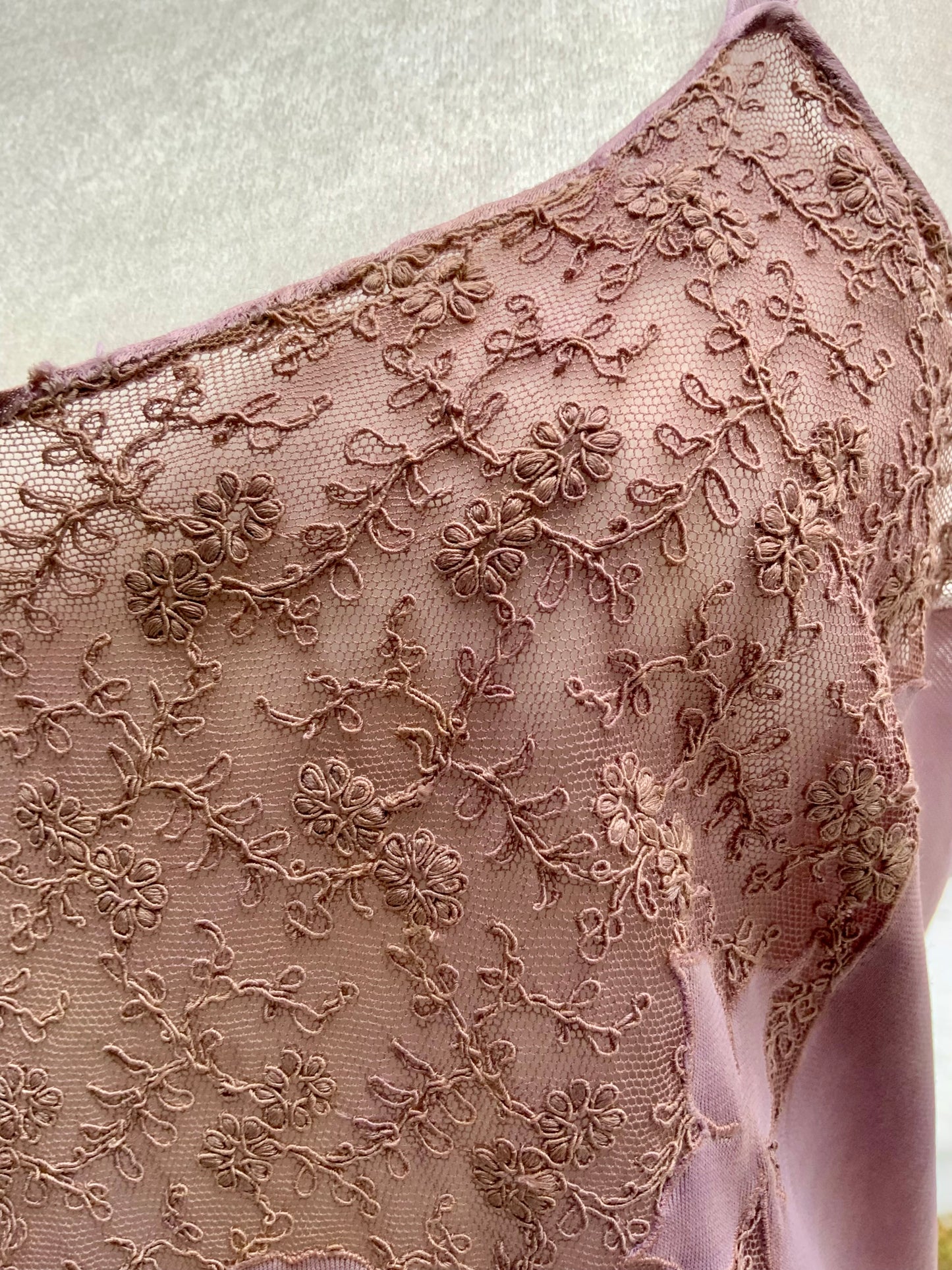 1990s Hand-Dyed Lilac Stretch Slip Dress • Lace Bust Vintage Boudoir Dress-90F