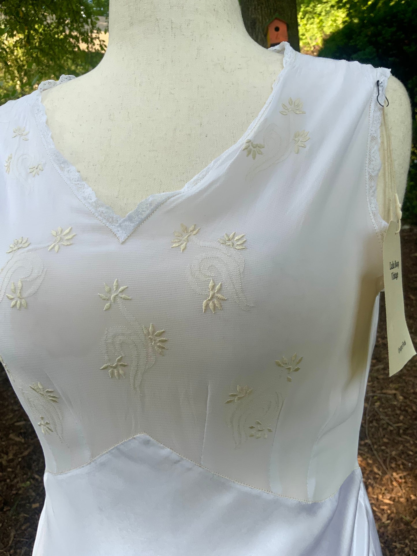 Vintage Satin & Embroidered Sheer Top Slip Dress | 1930s Bias Cut Boudoir Gown-AAA