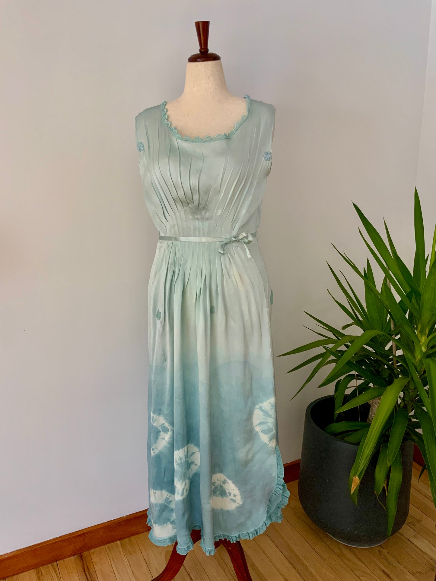 Antique 1930s Silk Chiffon Lingerie Gown – Hand Dyed Aqua -30BE