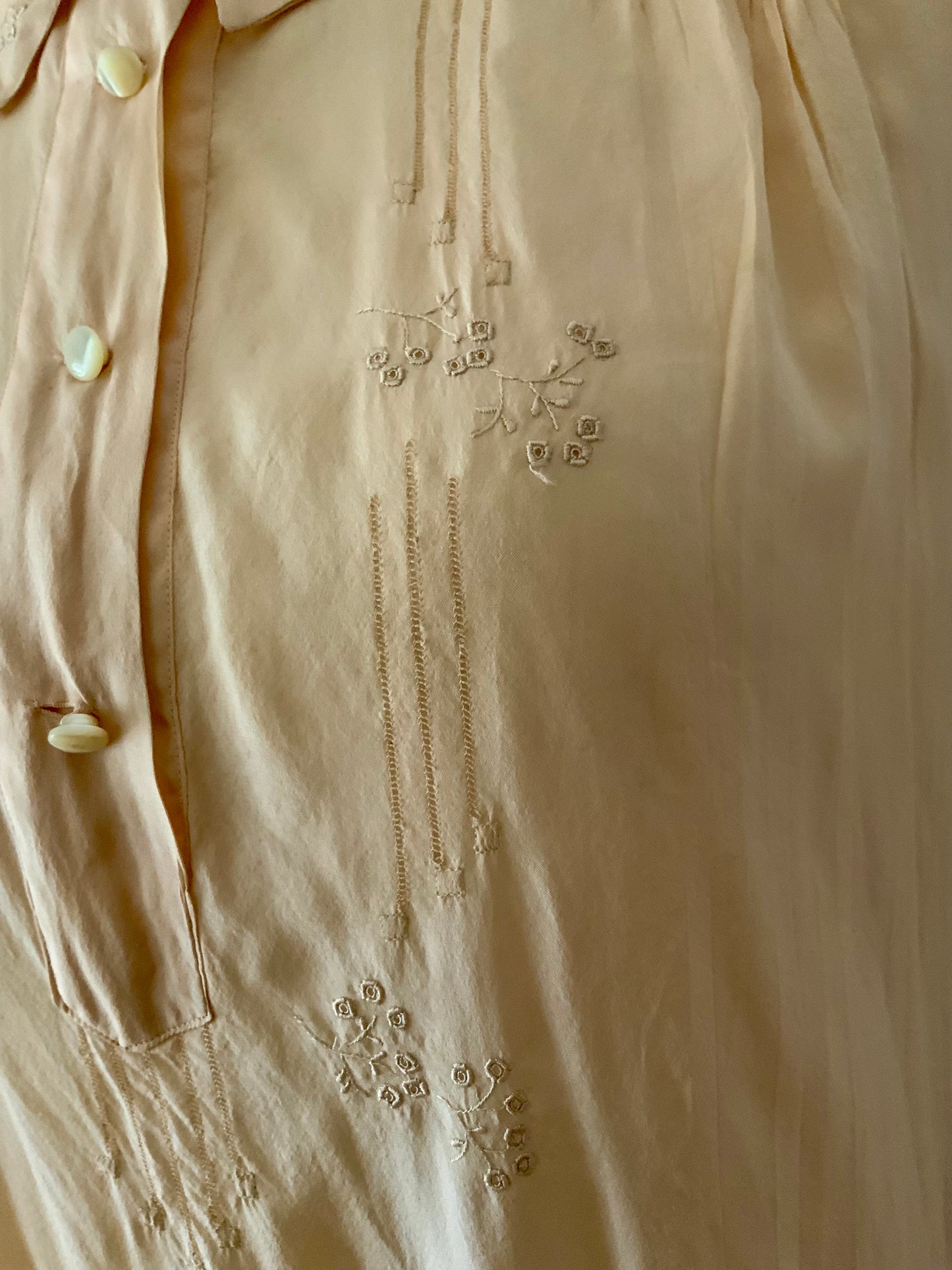 Long Sleeve Silk Nightgown Embroidered - 20s