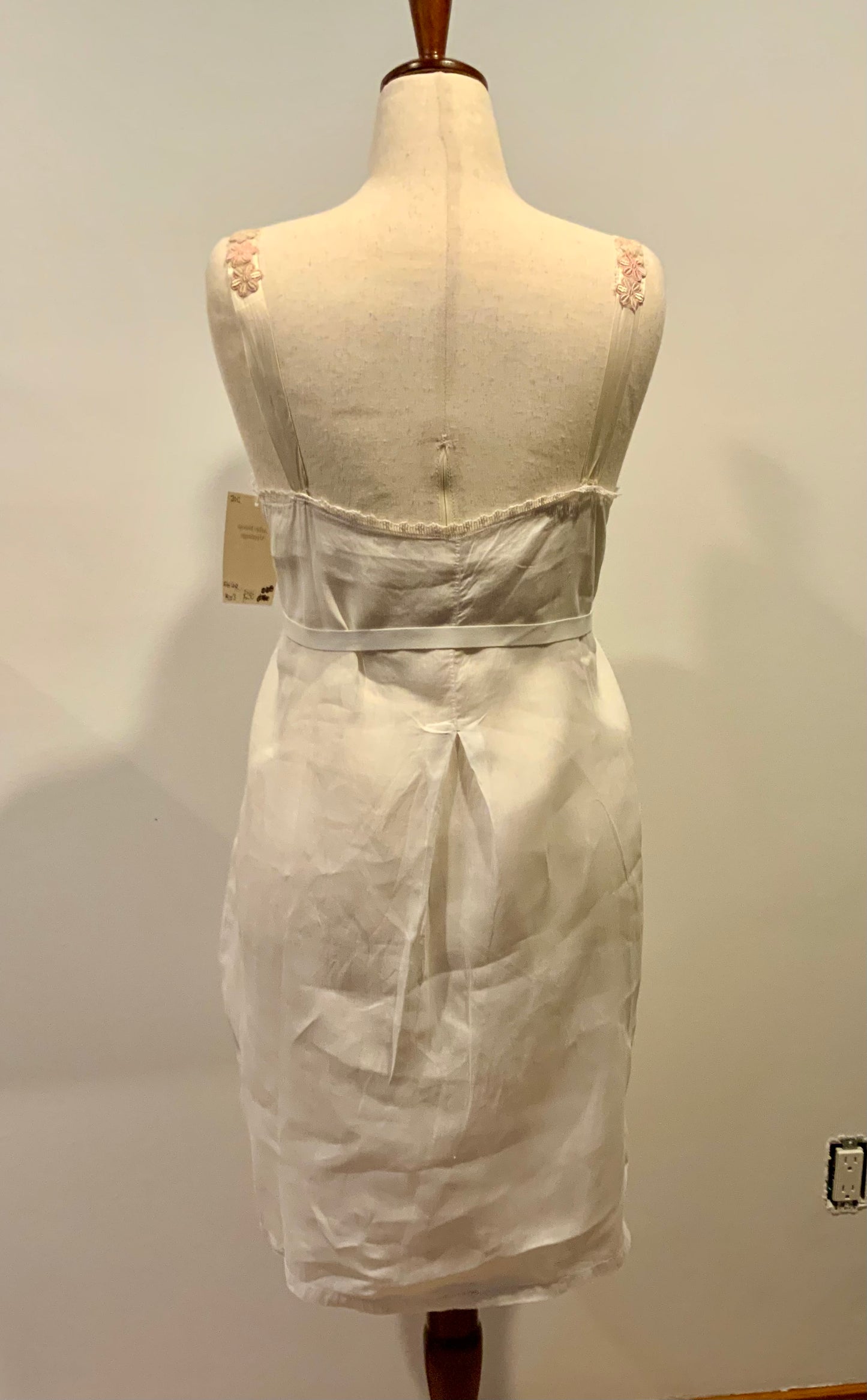 Antique Slip Dress - Filet Lace - Embroidered Initials E C - 1920 - 20C