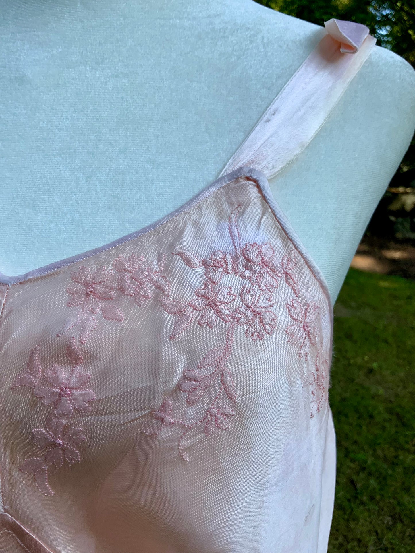1940s Vintage Peach Satin Slip Dress Embroidered Floral Bodice Restored Bridal Boudoir Nightgown.40CG
