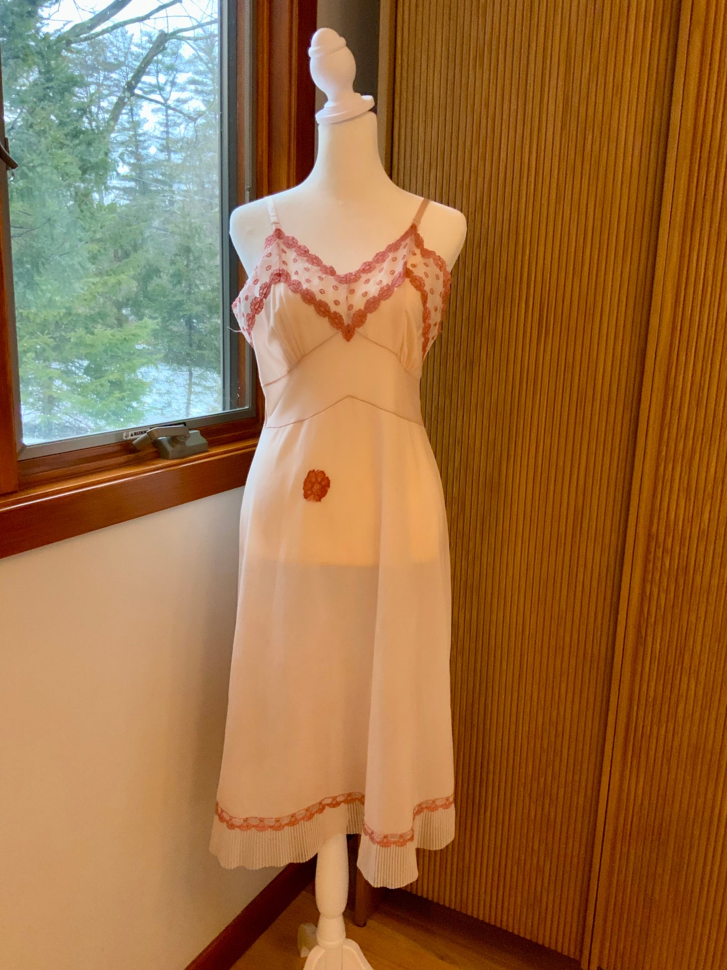 Hand Dyed Vintage 1970s Nylon Chiffon Slip Dress Lace Trim Empire Waist Sheer Romantic Nightgown- 50BR