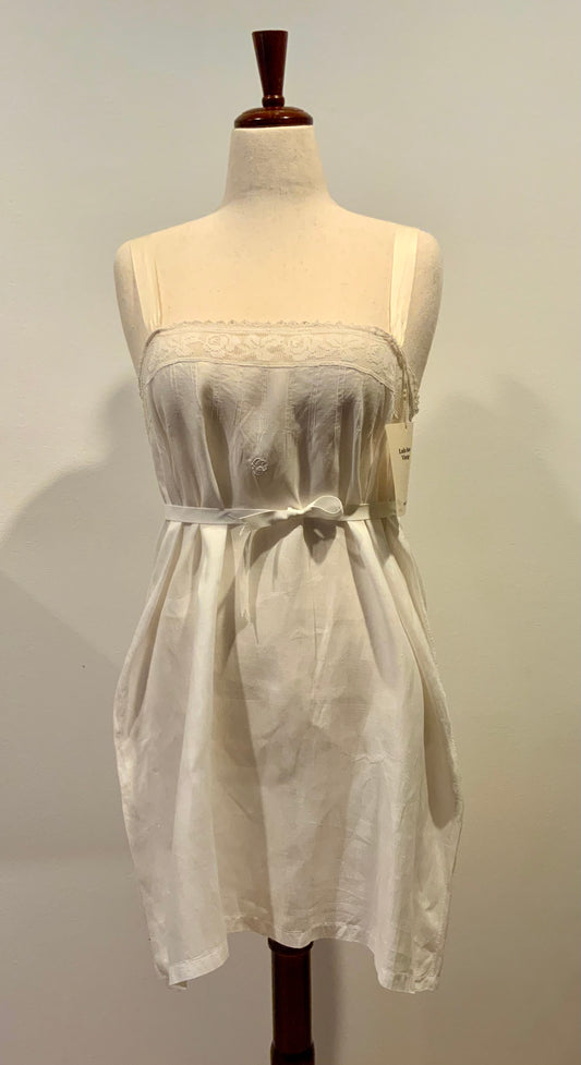 Antique Slip Dress - Filet Lace - Embroidered Initials E C - 1920 - 20C