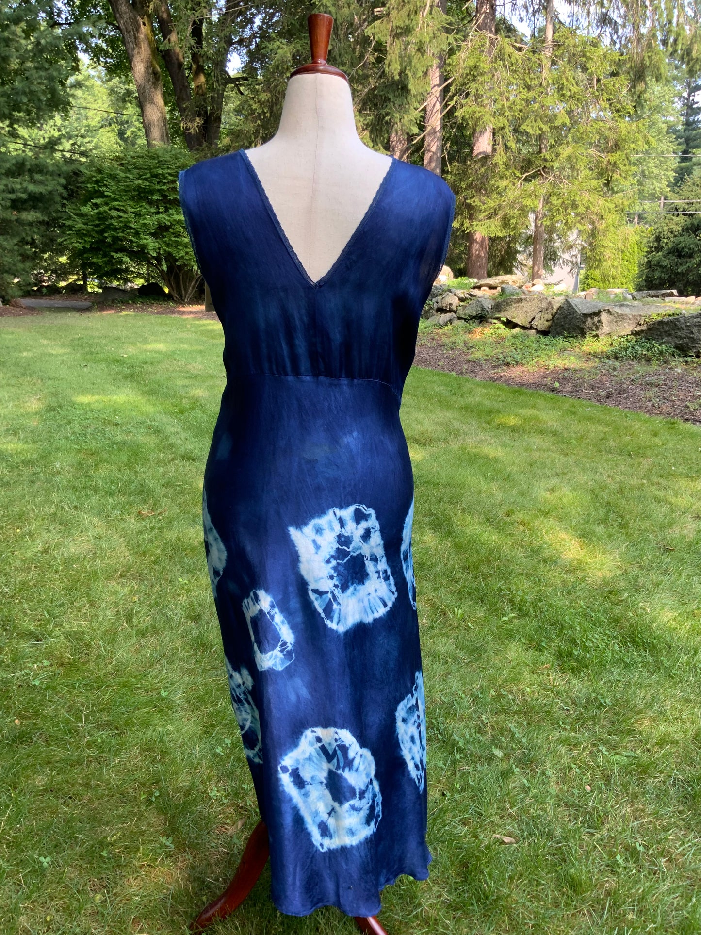 1930s Hand-Dyed Indigo Silk Slip Dress with Batik Resist Dye | OOAK
-40BN