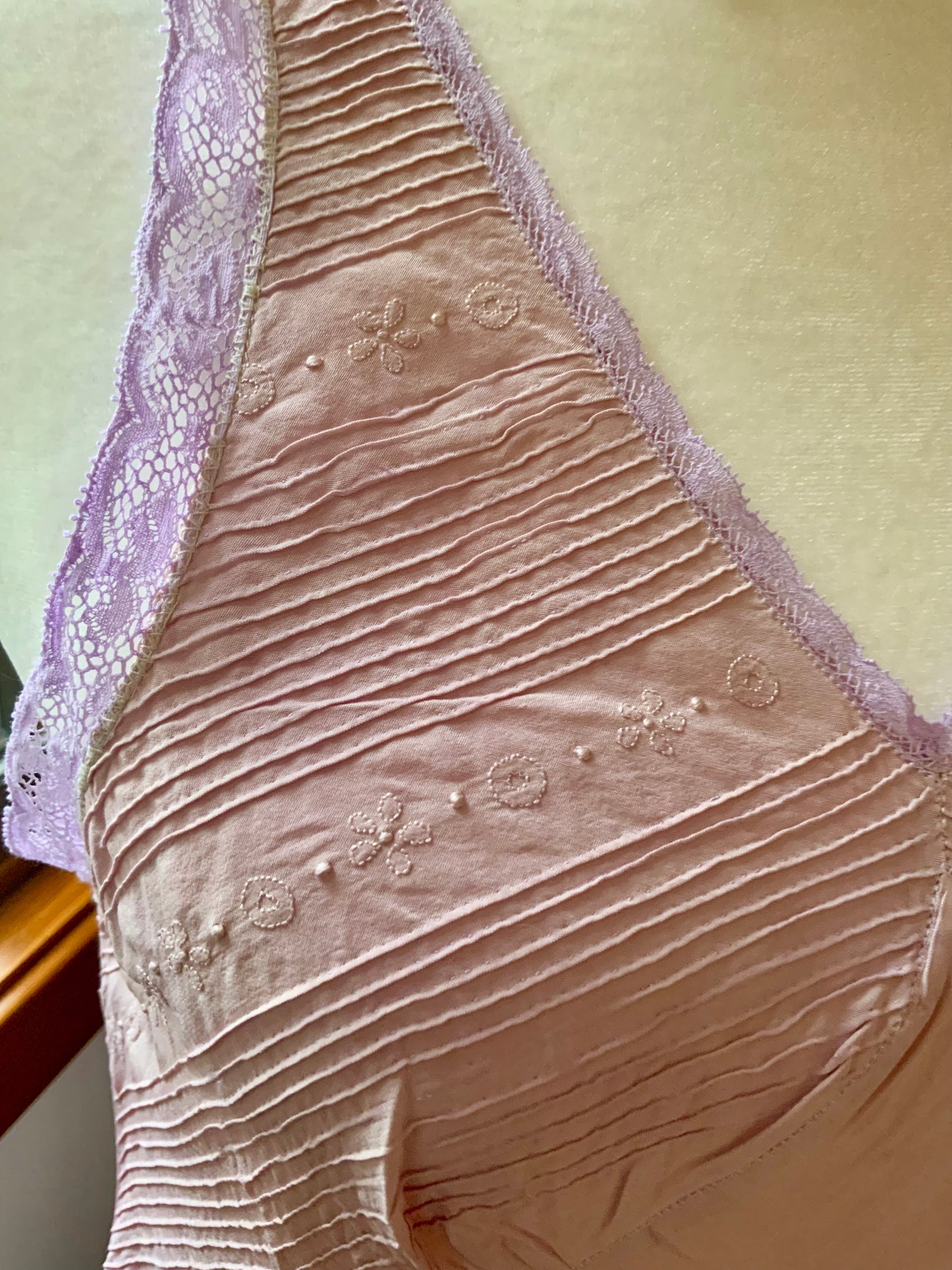 70s does 30s Hand Dyed Vintage Silk Slip Dress Bias Cut Pintuck Embroidered Open Back Romantic Nightgown
 - 40AU