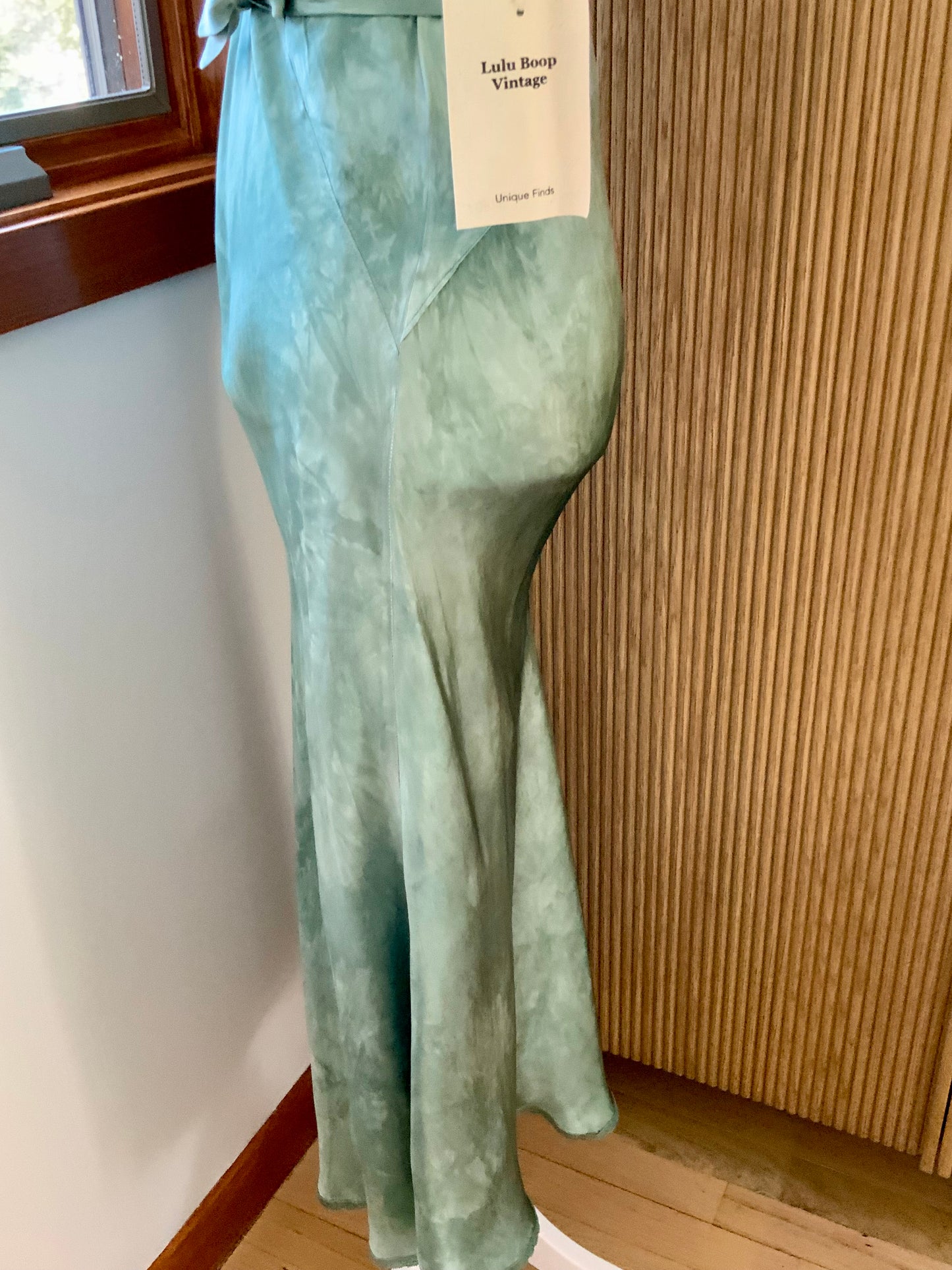 Hand Dyed Antique Satin & Chiffon Nightgown | Restored Vintage Lingerie Dress | 1930s Bias Cut Green Silk Satin Slip
- 40AD