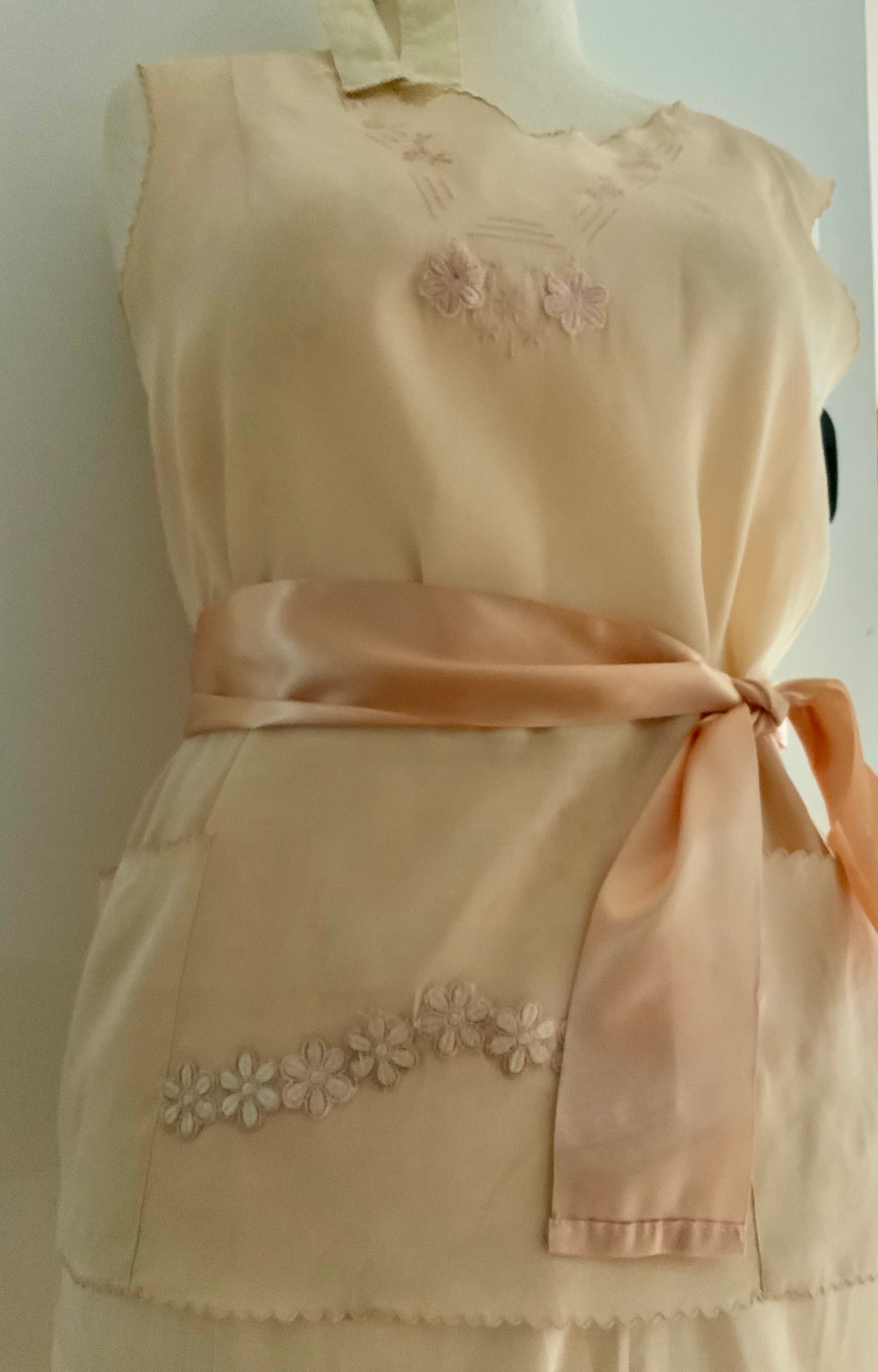 1920s–1930s Pure Silk Peach Pajama | Hand Restored with Vintage Floral Appliqués & Satin Ribbon | One-of-a-Kind Collectible Loungewear- 20AJ