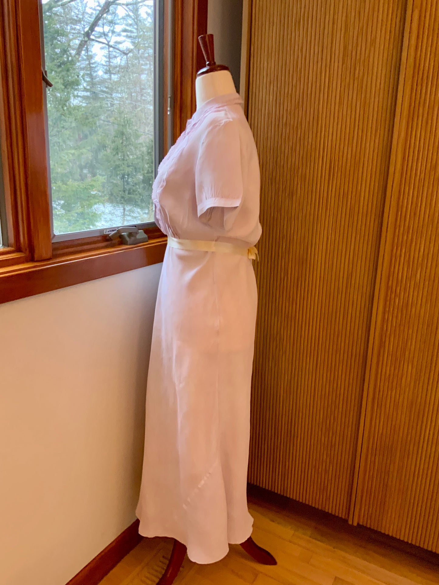 Authentic 1930s Bias Cut Satin Nightgown Hand Dyed Lilac Original Belt Vintage Lingerie Dress
 - 30K