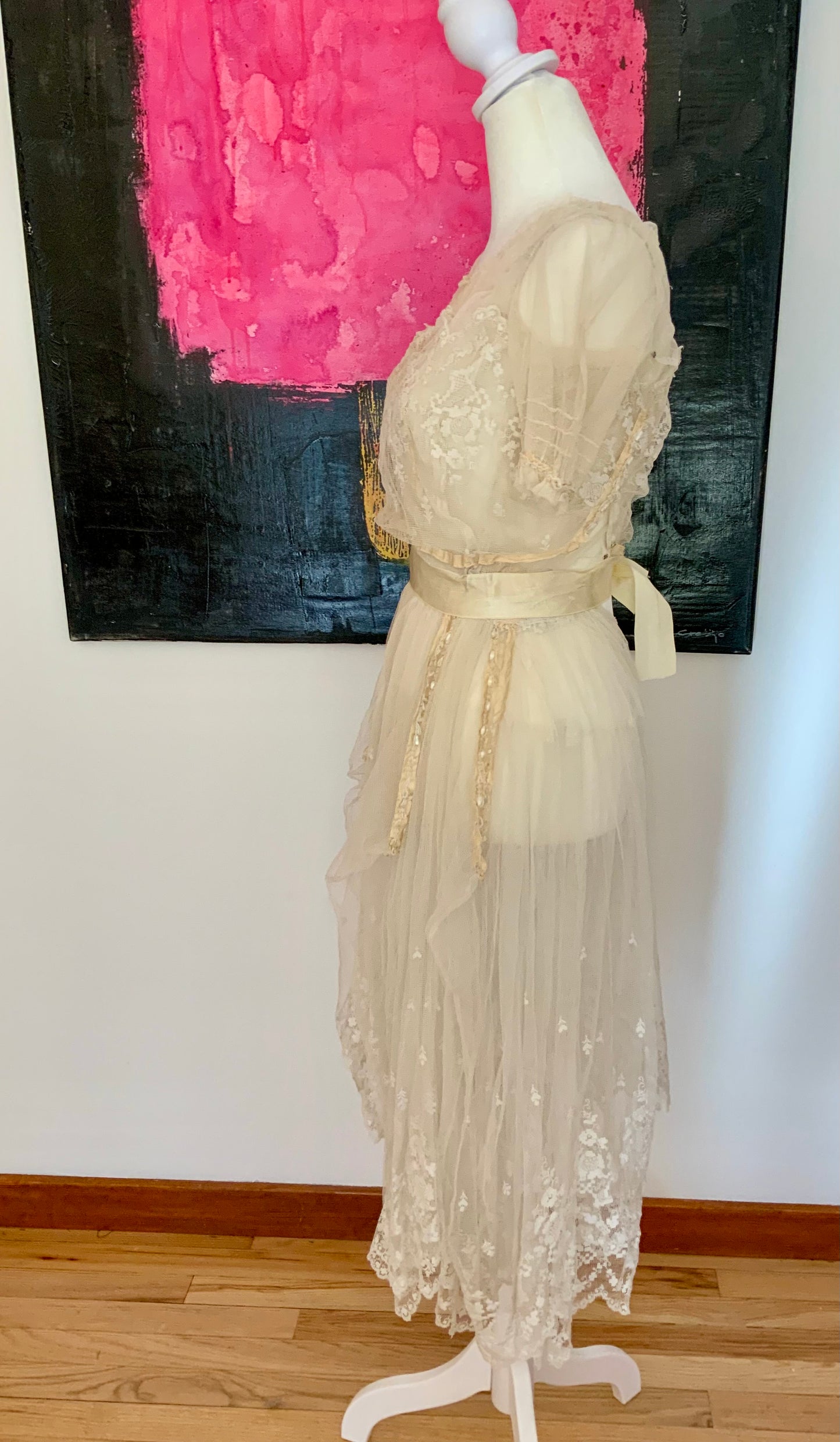 Antique Tulle Dress -Filet Lace – Early 1900s – ED40