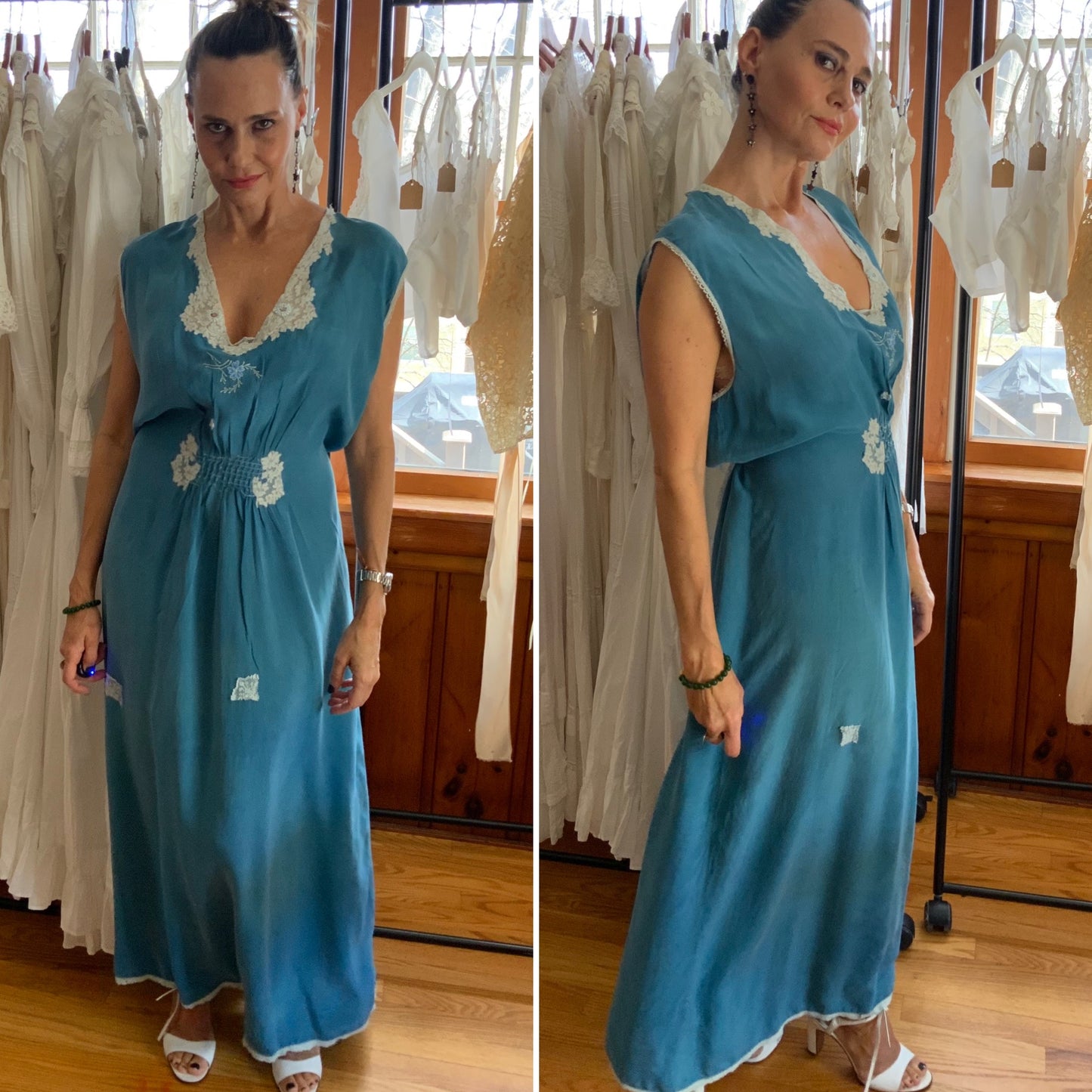 Silk Nightgown Hand Dyed Blue - 50s