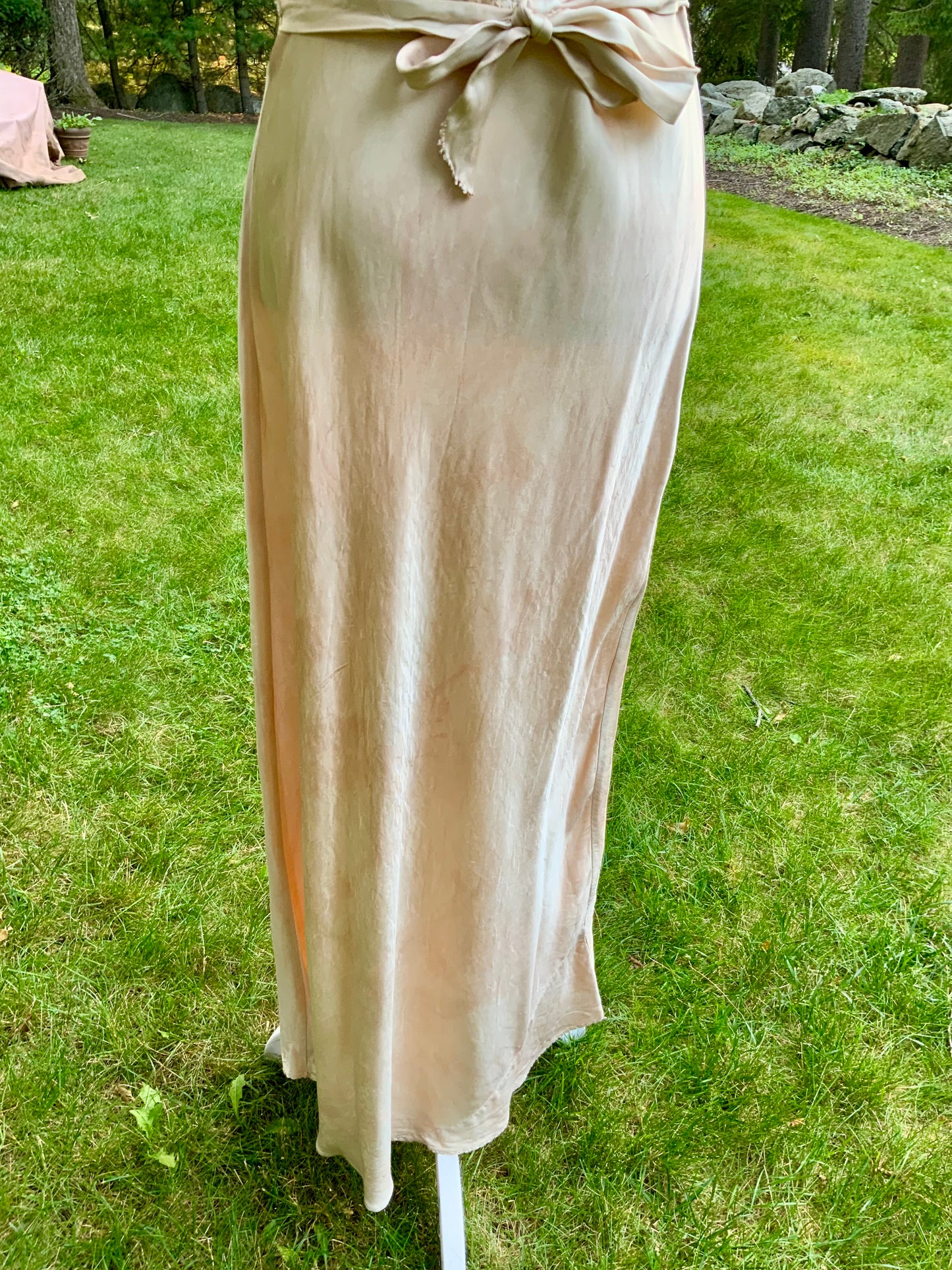 Late 1930s Tea Dyed Champagne Satin Gown Hollywood Glamour Vintage Bridal Slip Dress Boudoir-40BM