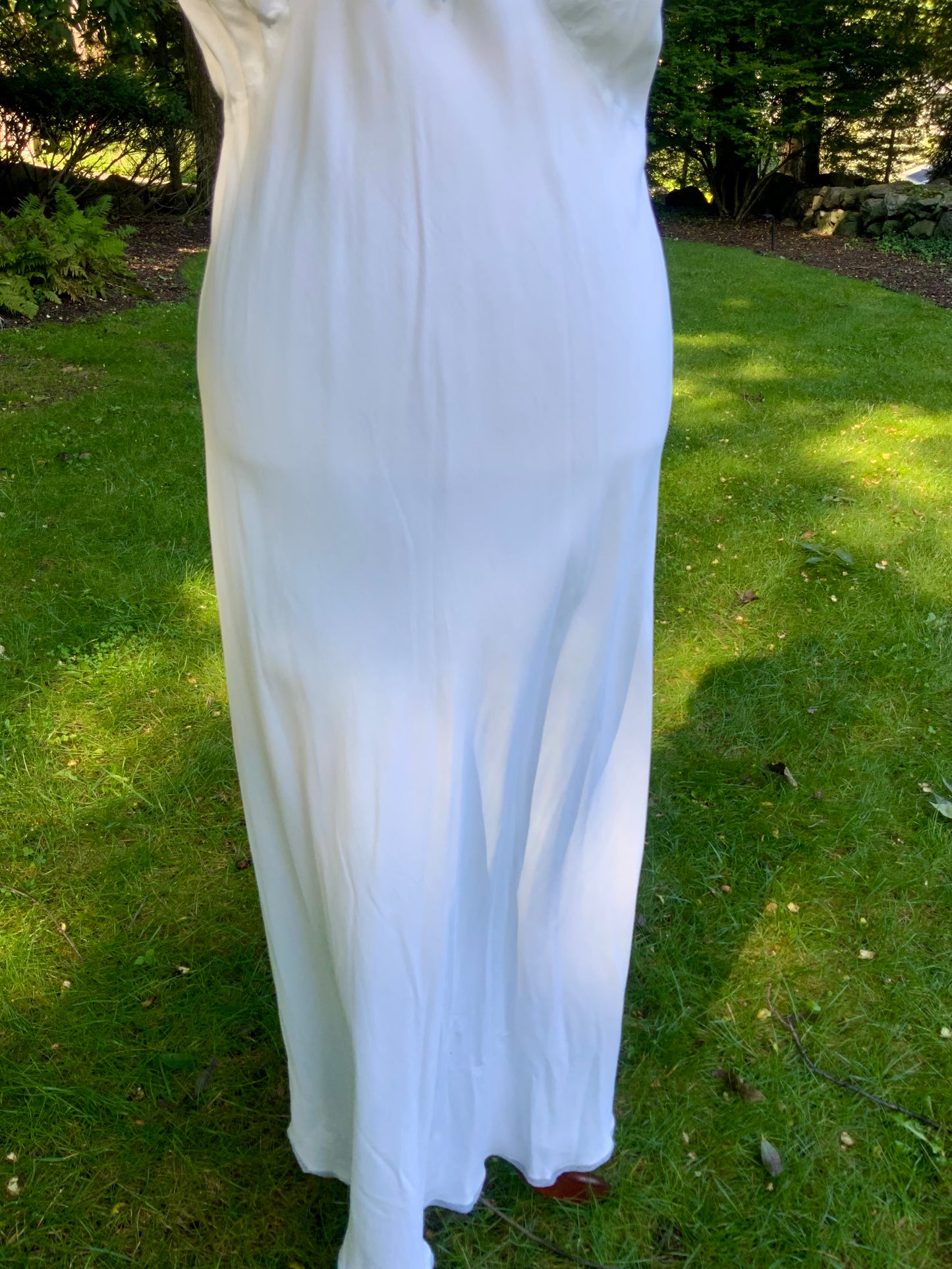1930s Pale Blue Embroidered Nightgown with Draped Bodice and Velvet Ribbon.30CL