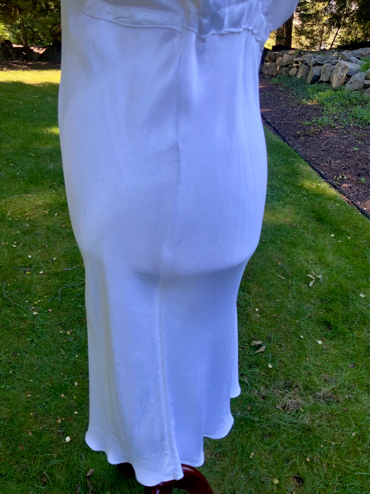 1930s White Satin Slip Dress Bias Cut Bridal Lingerie with Lace and Pleated Bust.40BU
