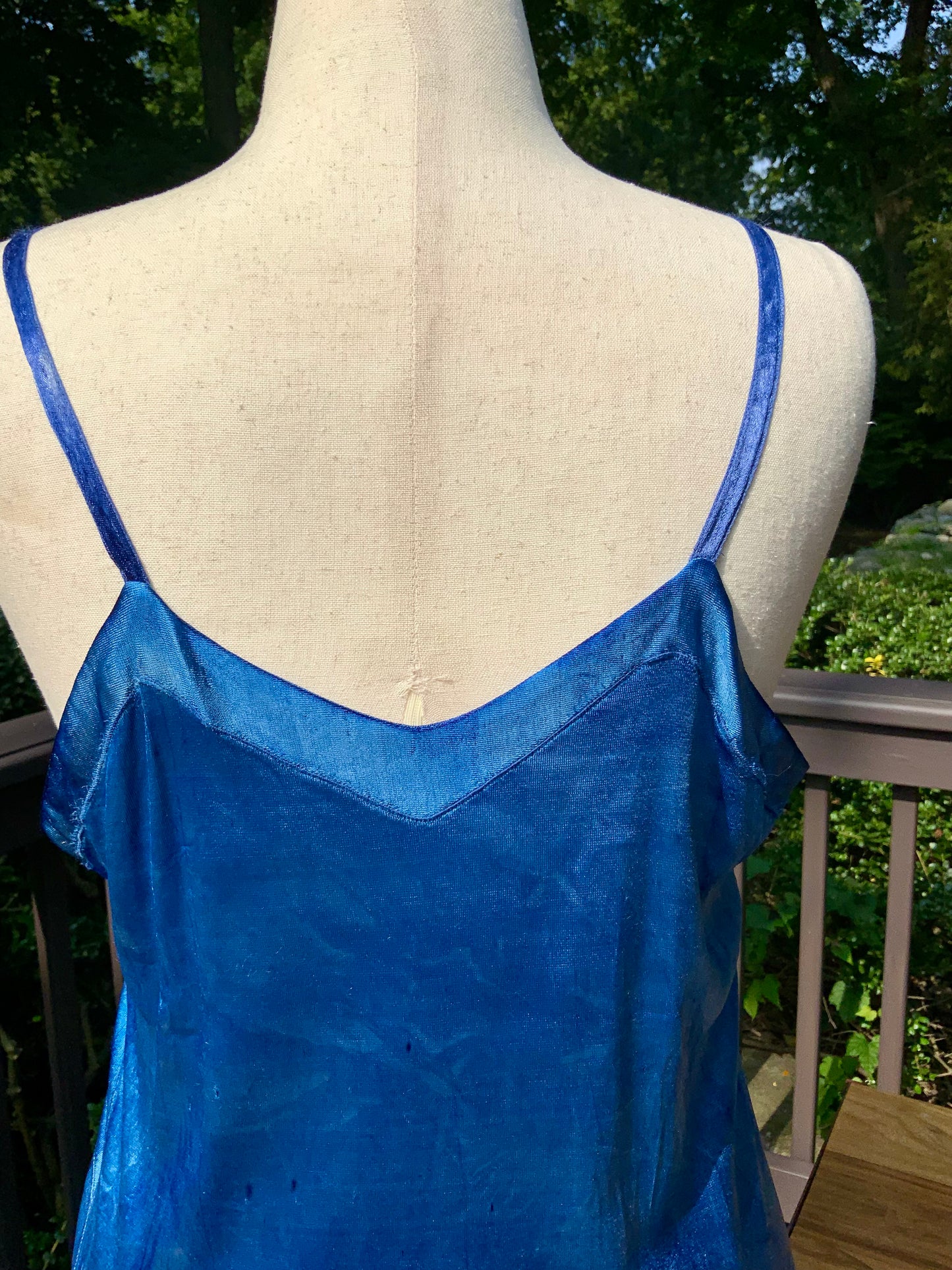 Mid-Century Hand Dyed Blue Tie Dye Satin Slip Dress.60P.