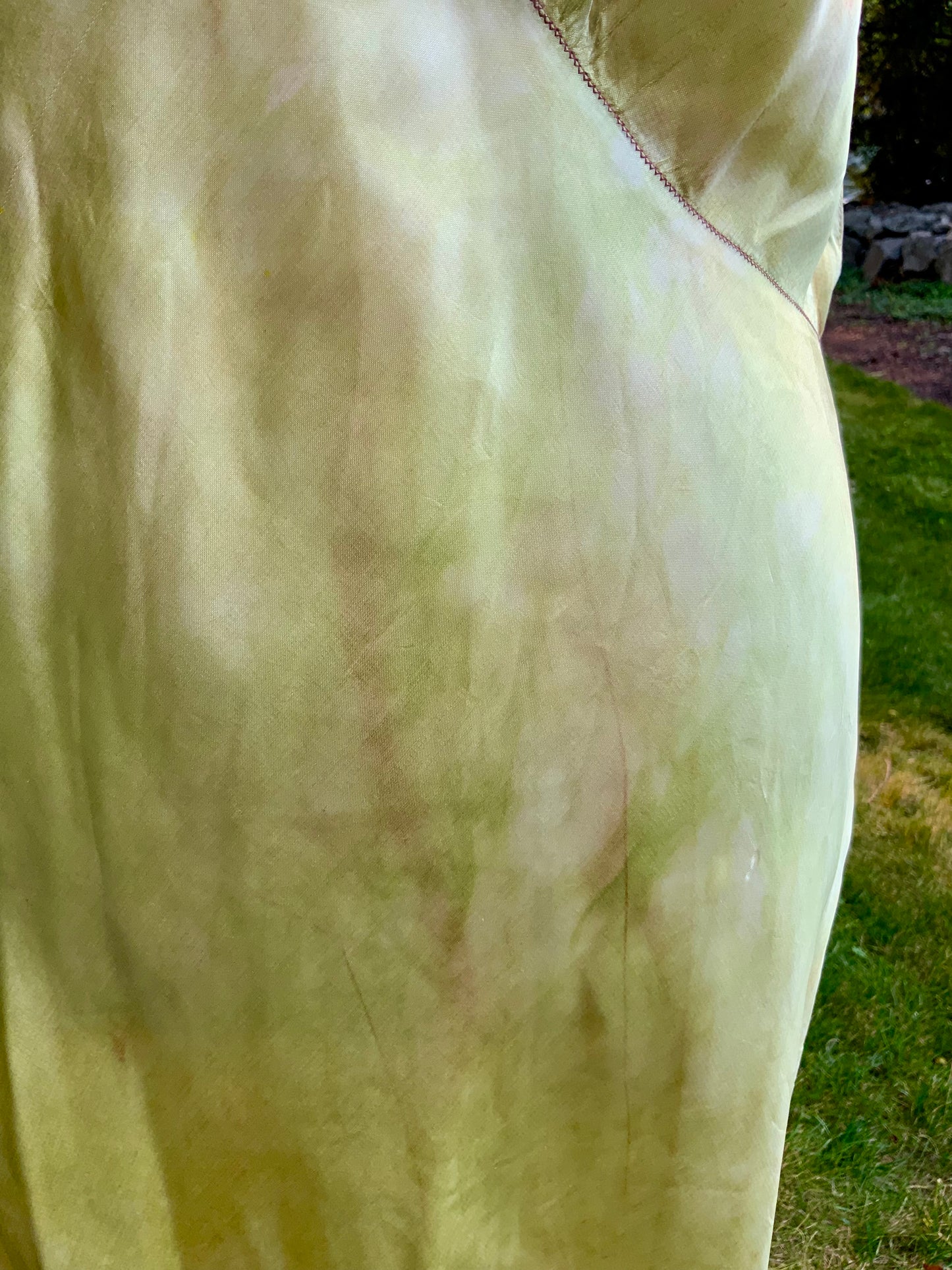 1930s Hand Dyed     Botanical Inspired Hand Dyed Silk Slip Dress. One of a Kind Woodland Fairy Bias Cut Gown.30BZ