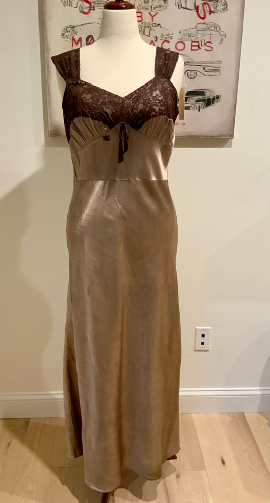 Hand Dyed 1930s-40s Bias Cut Satin Slip Dress | Chocolate Lace | Old Hollywood Lingerie
-30CB
