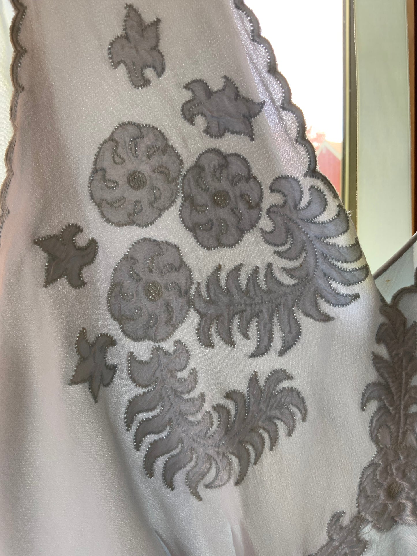1930s Powder Blue Silk Satin Slip Dress | Embroidered Illusion Mesh Bodice |Large
-30BV