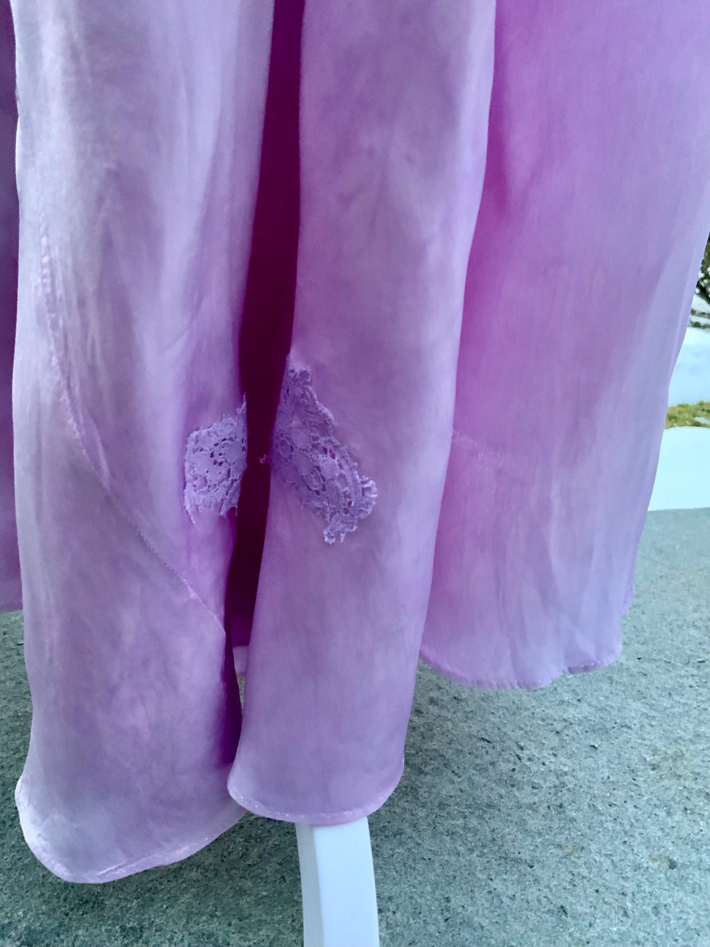1970s Lilac Satin & Lace Gown – Hand Dyed Romantic Vintage Maxi Dress
 - 50V
