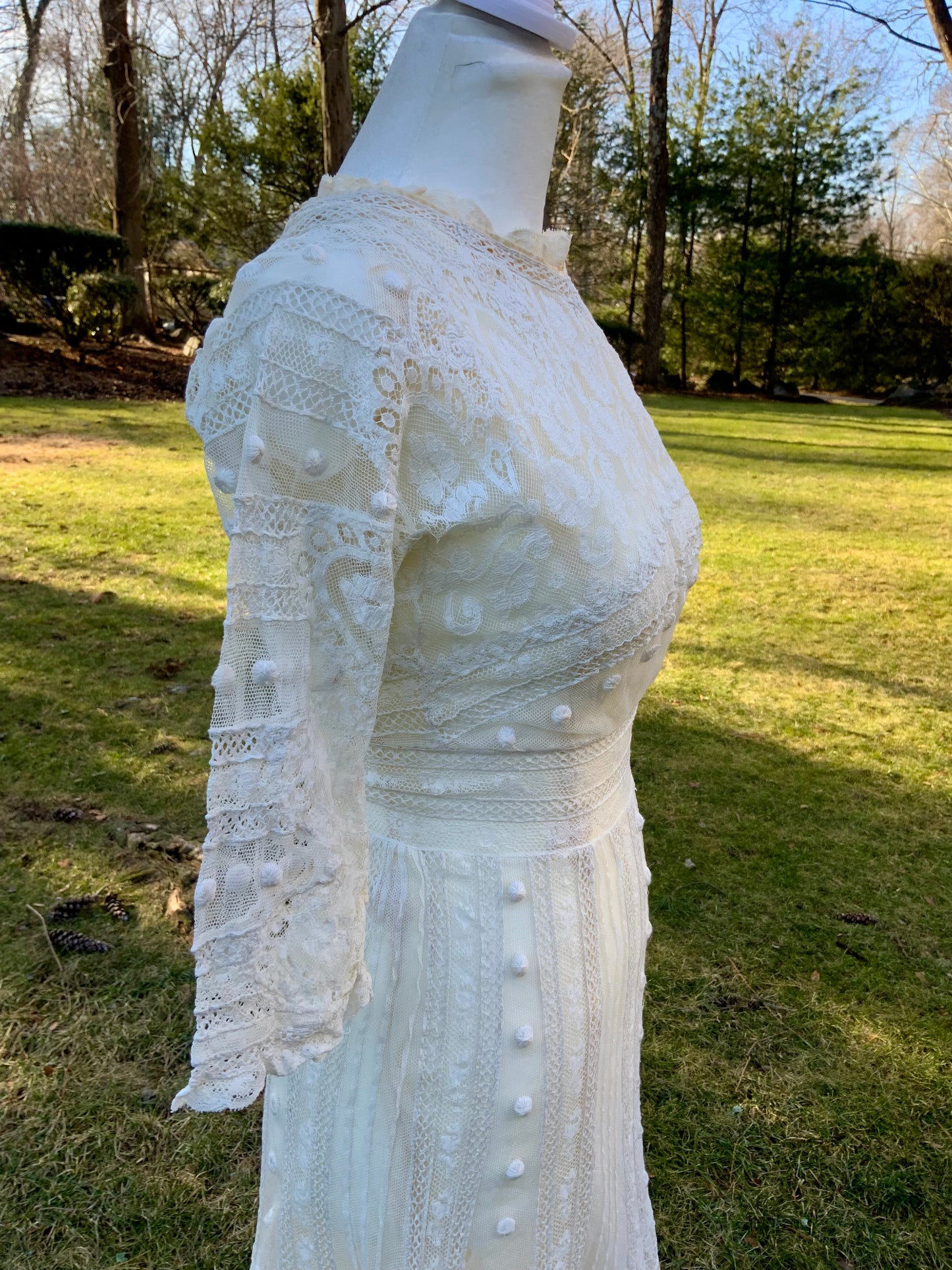 Antique Edwardian Bridal Lace Dress c. 1909–1914 | Cotton Net Wedding / Trousseau Gown-ED31
