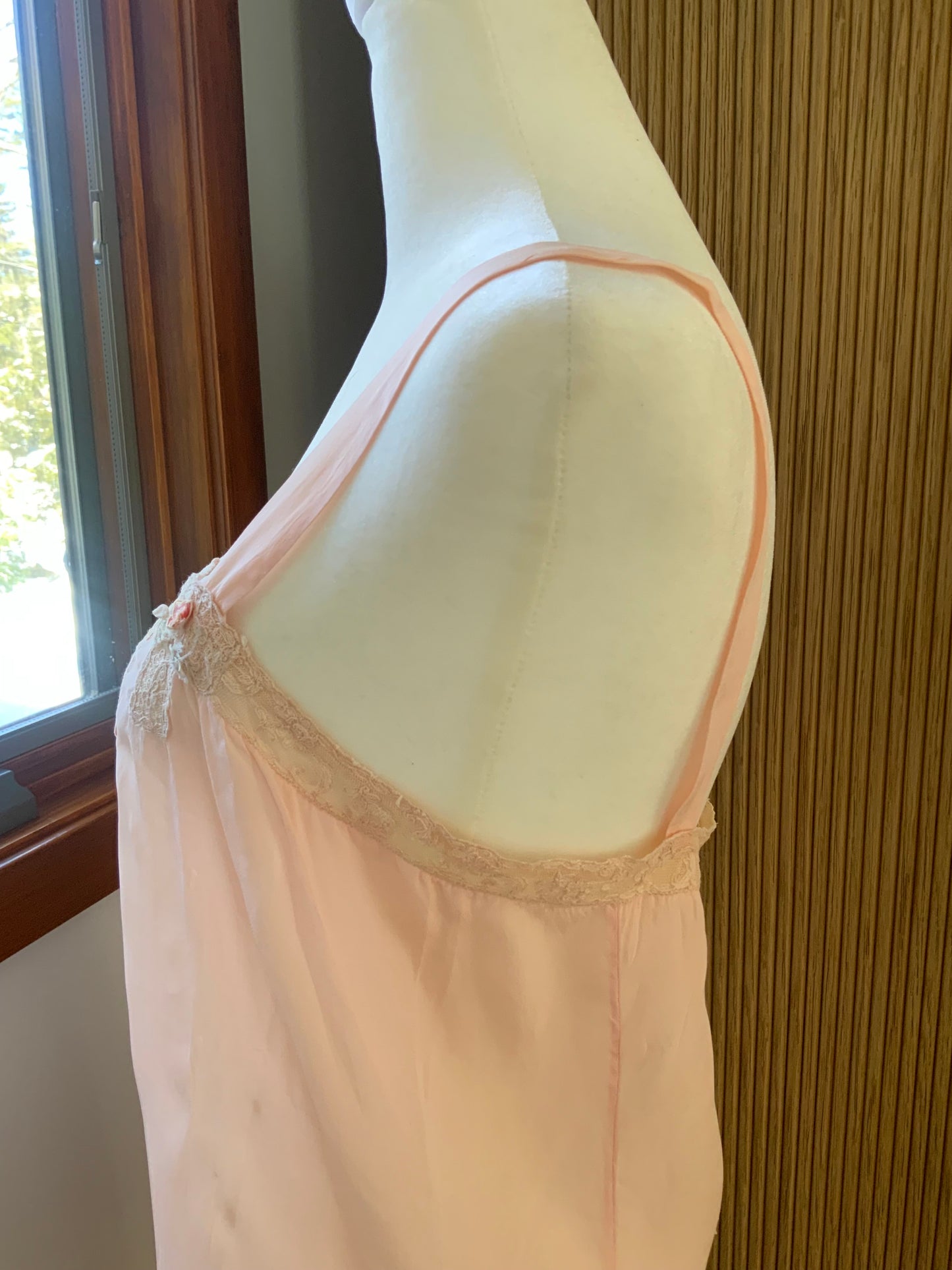 1920s–30s Blush Silk Teddy (Camiknicker) — Pure Silk Boudoir One-Piece with Lace Appliqué-20AL