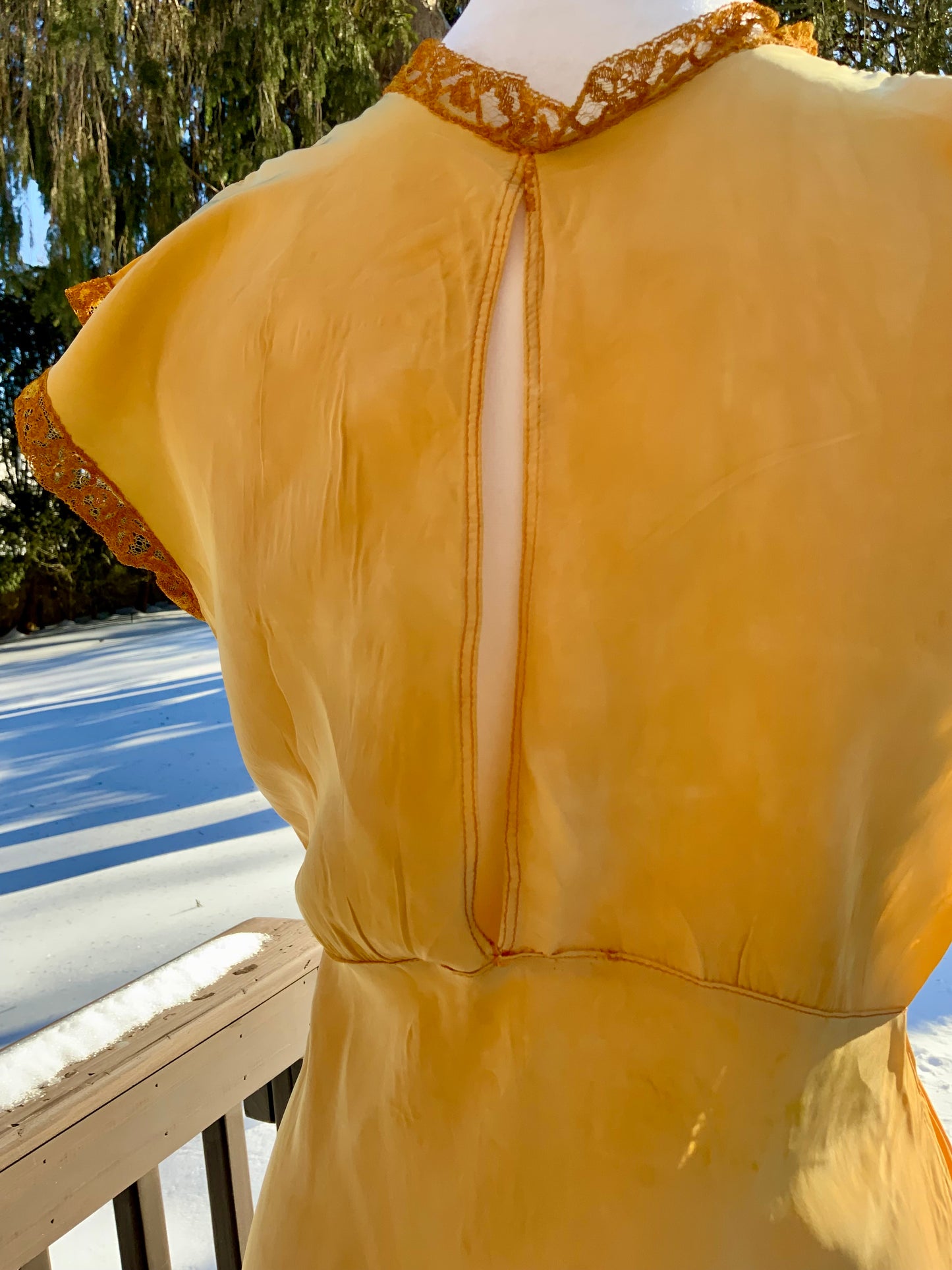 Hand-Dyed 1930s–40s Silk Chiffon Lace Nightgown – Golden Sunset-30BD