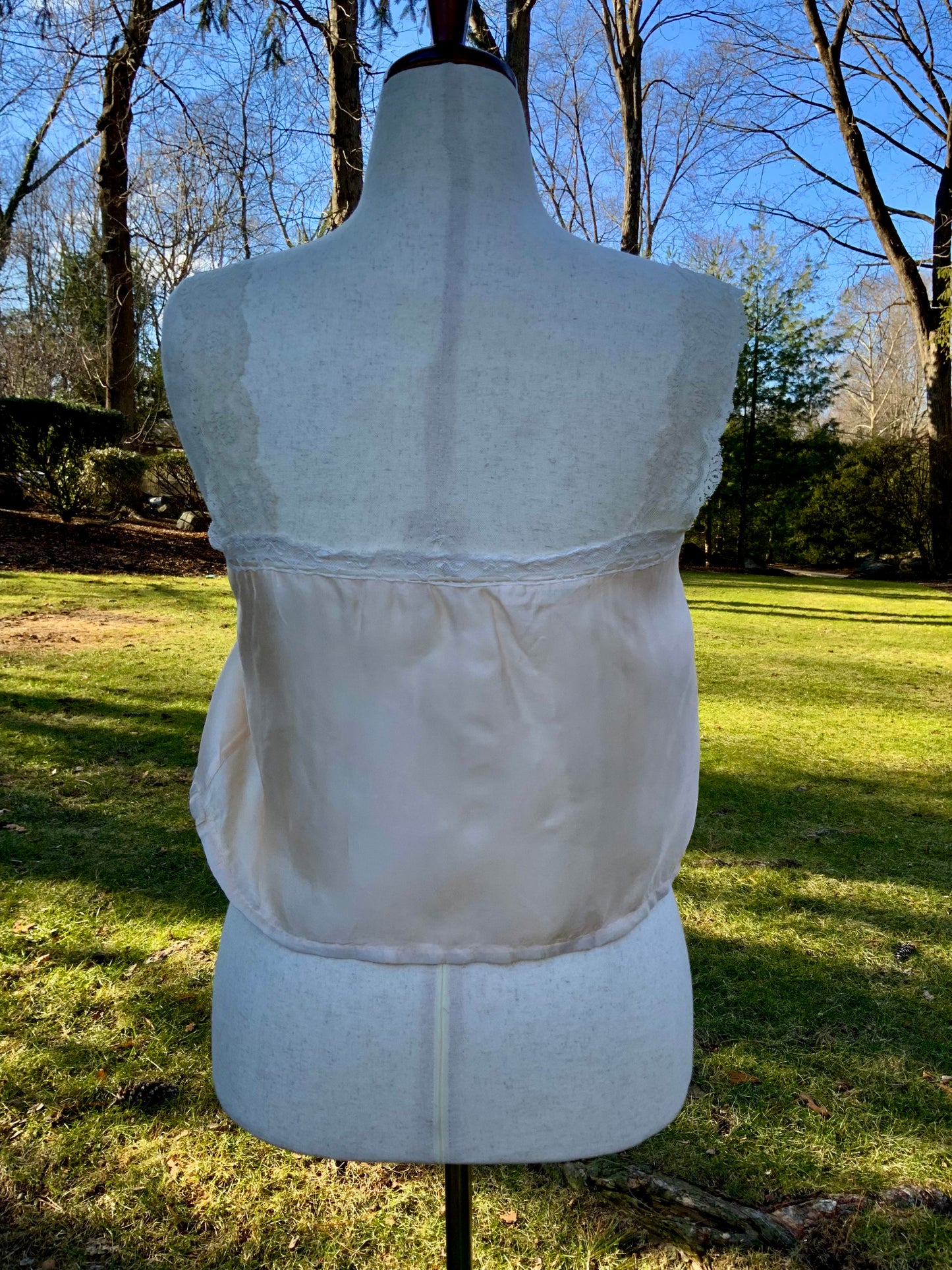 Antique Edwardian Silk Lingerie Camisole with Lace & Rosette Details | Circa 1905–1915-ED44