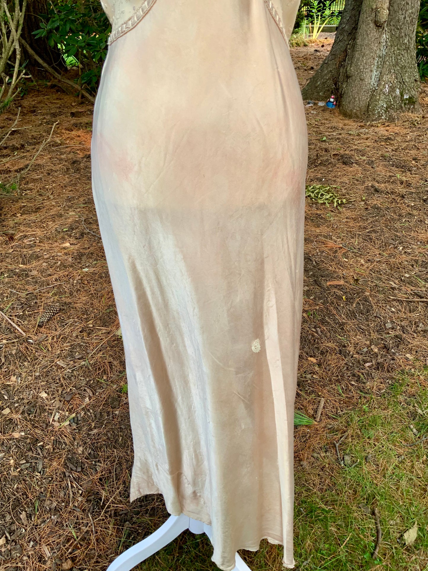 Late 1930s Tea Dyed Champagne Satin Gown Hollywood Glamour Vintage Bridal Slip Dress Boudoir-40BM