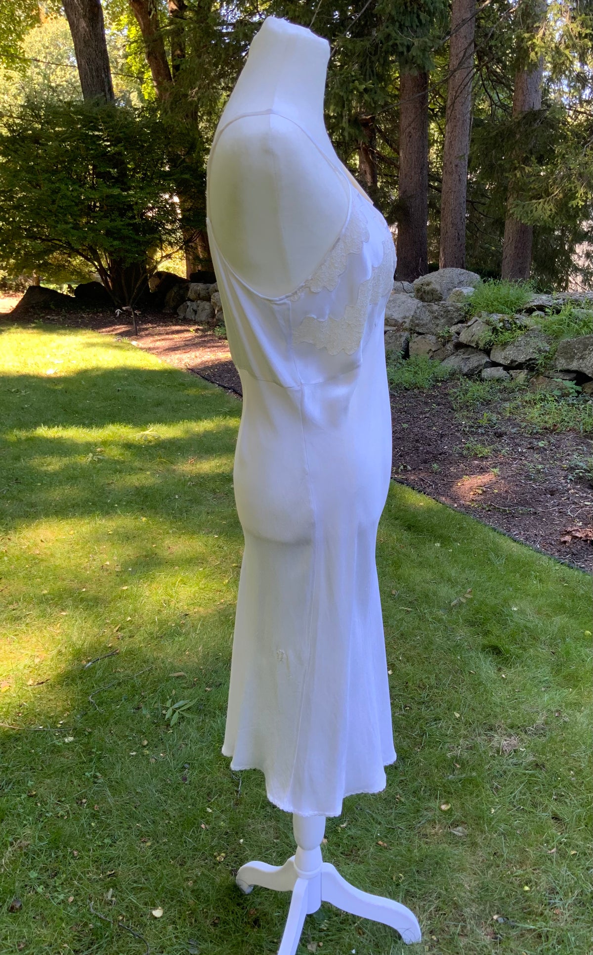 1930s Ivory Satin Bias Cut Slip Dress.40BY