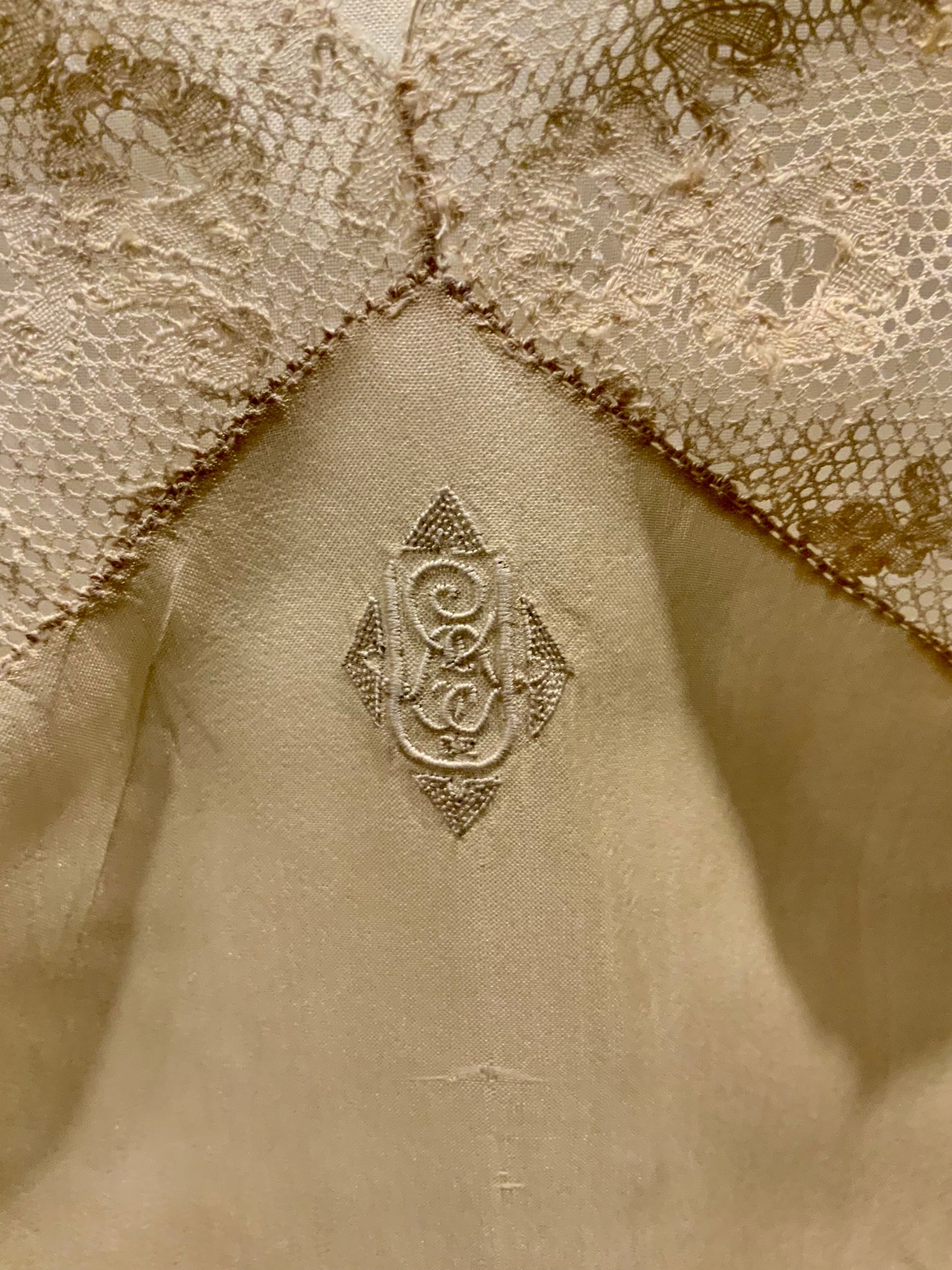 1920s–30s Pure Silk Lace Bias Cut Bridal Nightgown | Antique Monogrammed Trousseau Dress-20AV