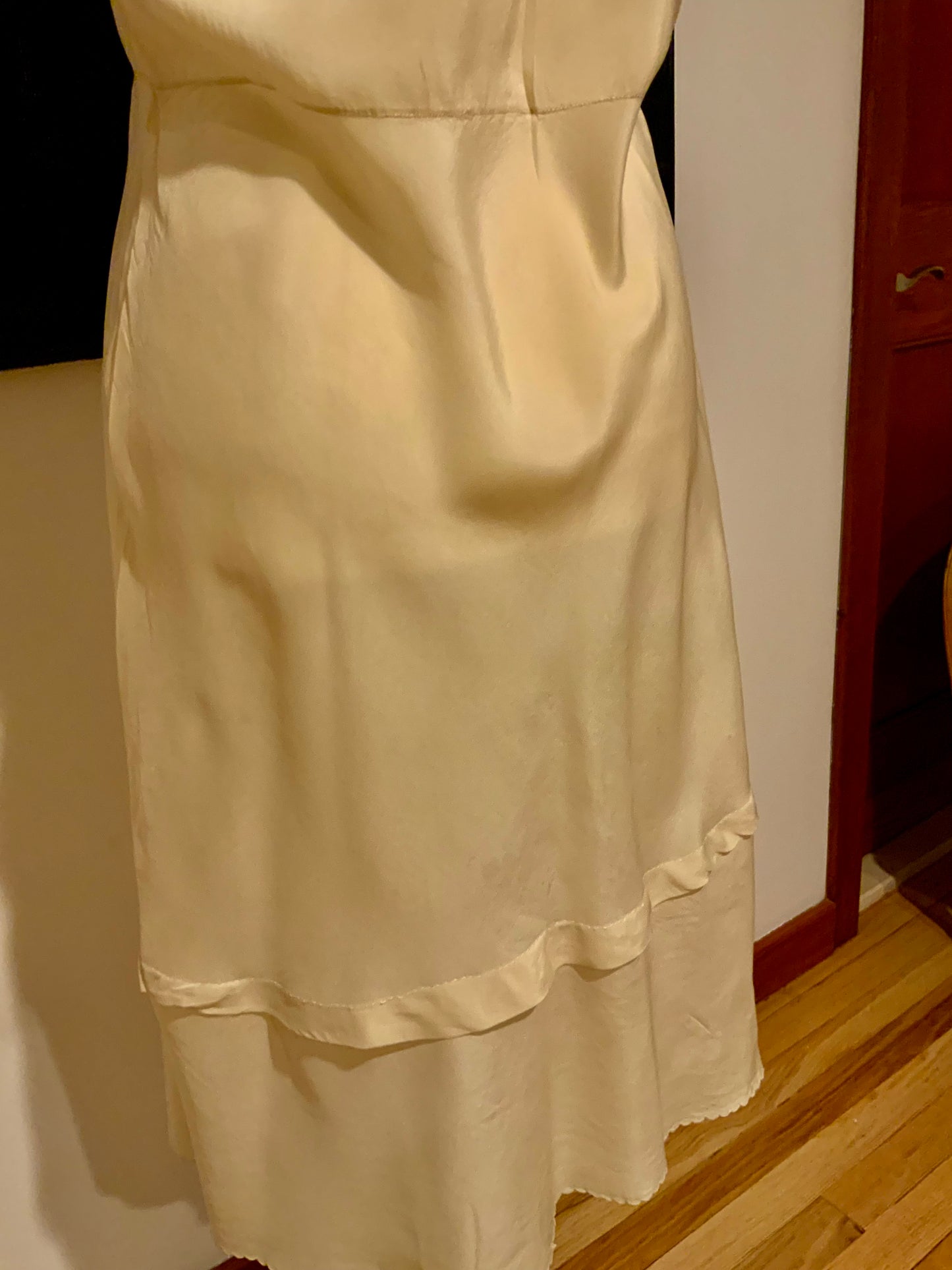 1930s Hand-Embroidered Pure Silk Slip Dress | Champagne - 30AT