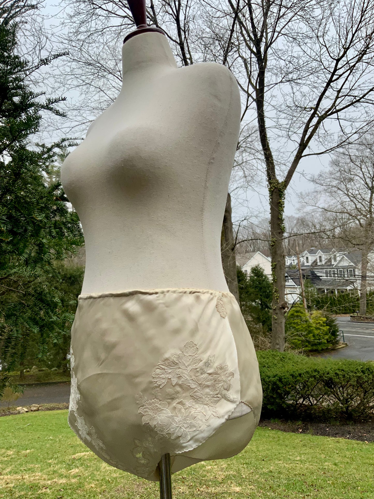 Antique Silk Tap Pants Bloomers Embroidered Lace Edwardian Lingerie Ivory Silk Panties-20AH