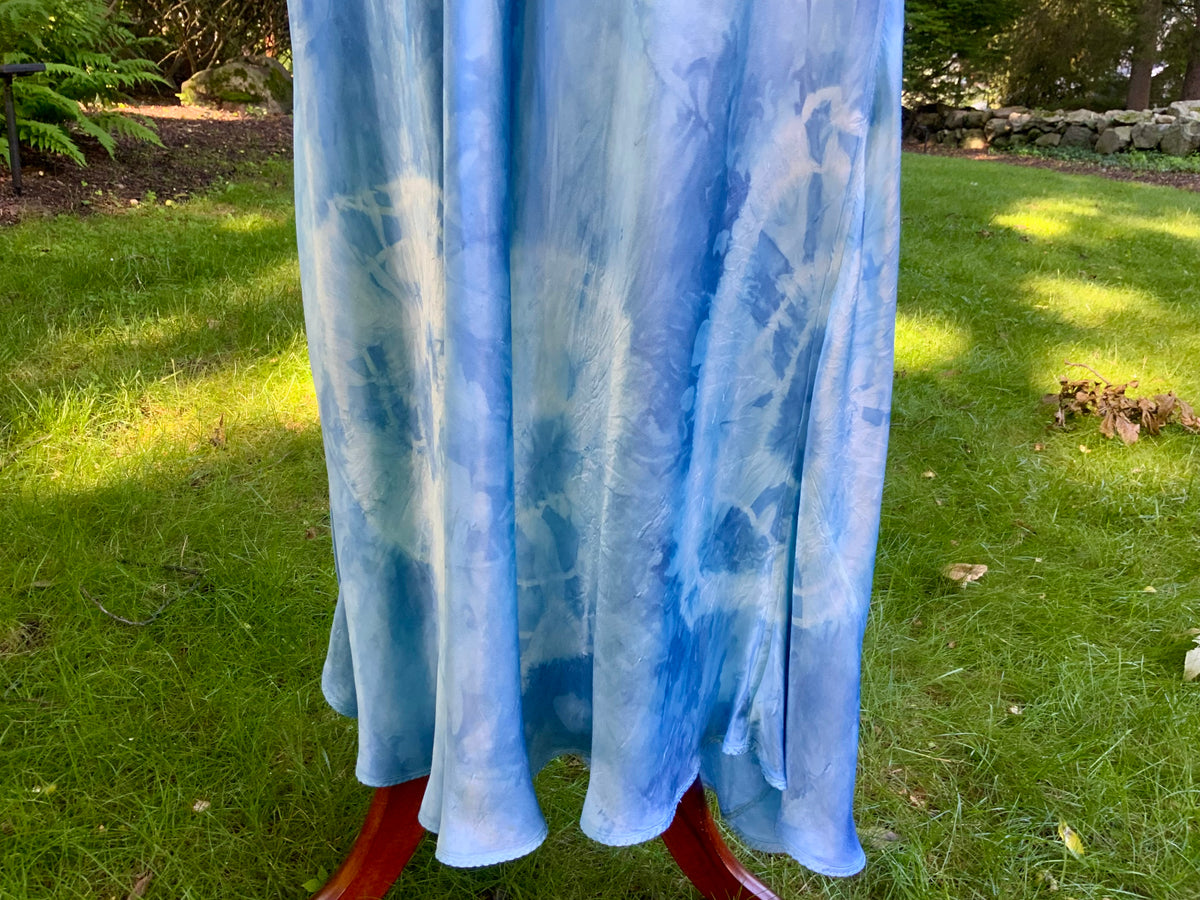1930s Hand Dyed Blue Bias Cut Satin Nightgown with Lace.40BZ
