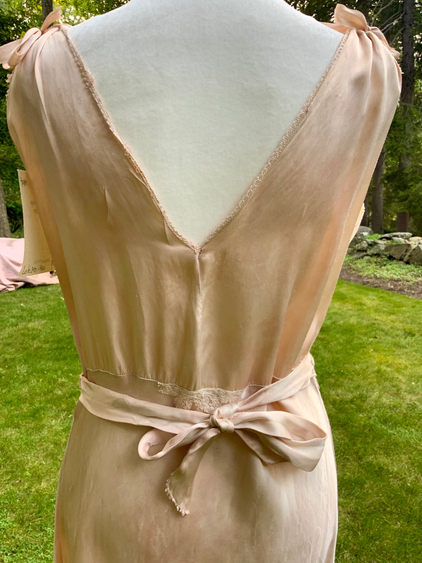 Late 1930s Tea Dyed Champagne Satin Gown Hollywood Glamour Vintage Bridal Slip Dress Boudoir-40BM