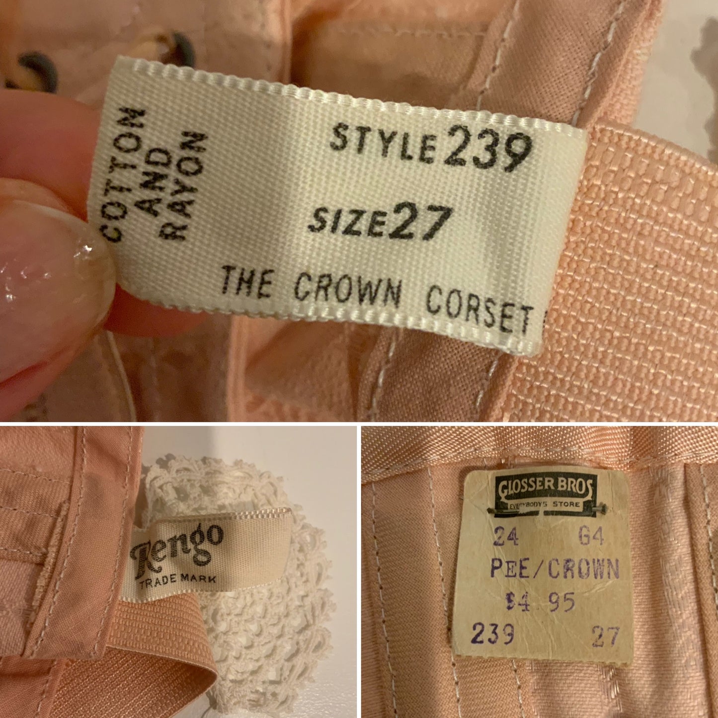 Rare 1920s Rengo Crown Corset Co. Corset Girdle | Pink Cotton & Rayon with Lace Back | Excellent Condition - 20AO