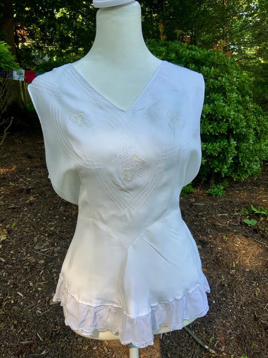 1930s Art Deco Embroidered Wrap Top | Reimagined from an Antique Nightgown-30DL