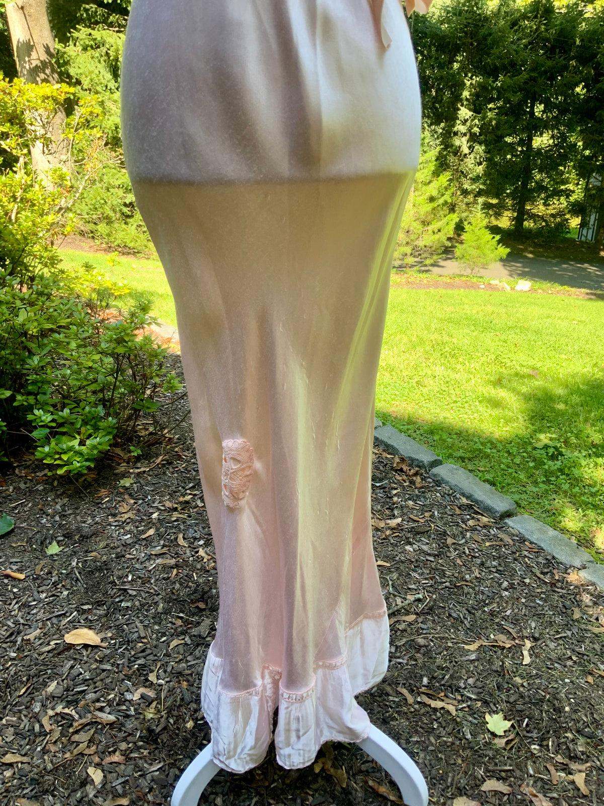 1930s Blush Pink Satin Nightgown with Sheer Embroidered Bodice.30CK