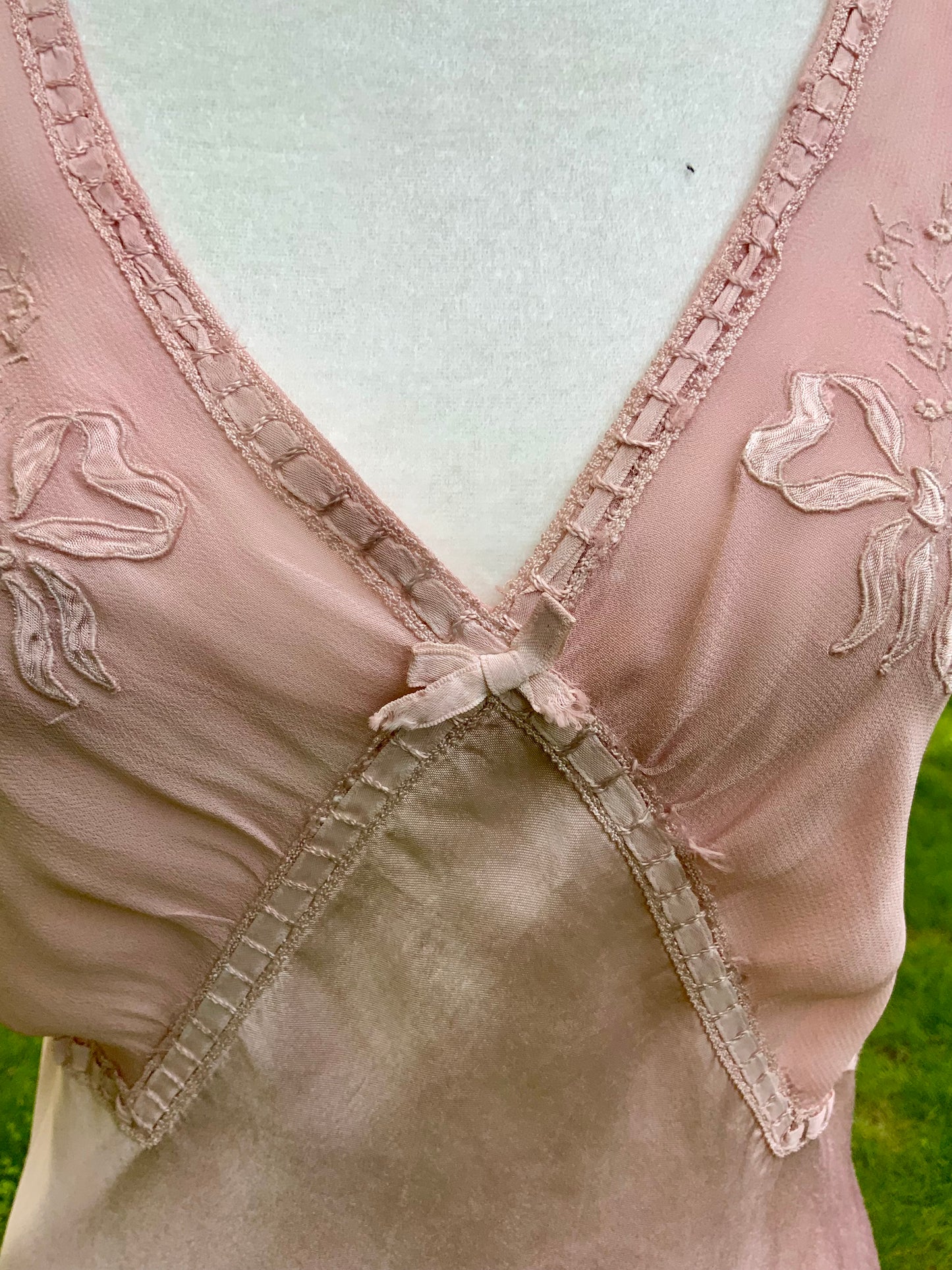 One of a Kind Hand Dyed 1930s Silk Satin Gown | Peach Nude Antique Slip Dress-30CE