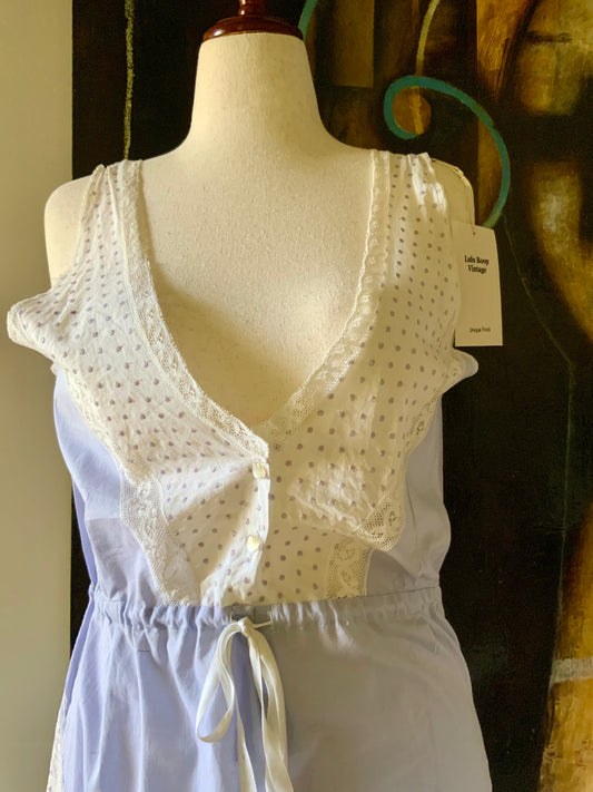 Late 1930s White Cotton Dotted Nightgown – Eyelet Slip Dress - 30AR