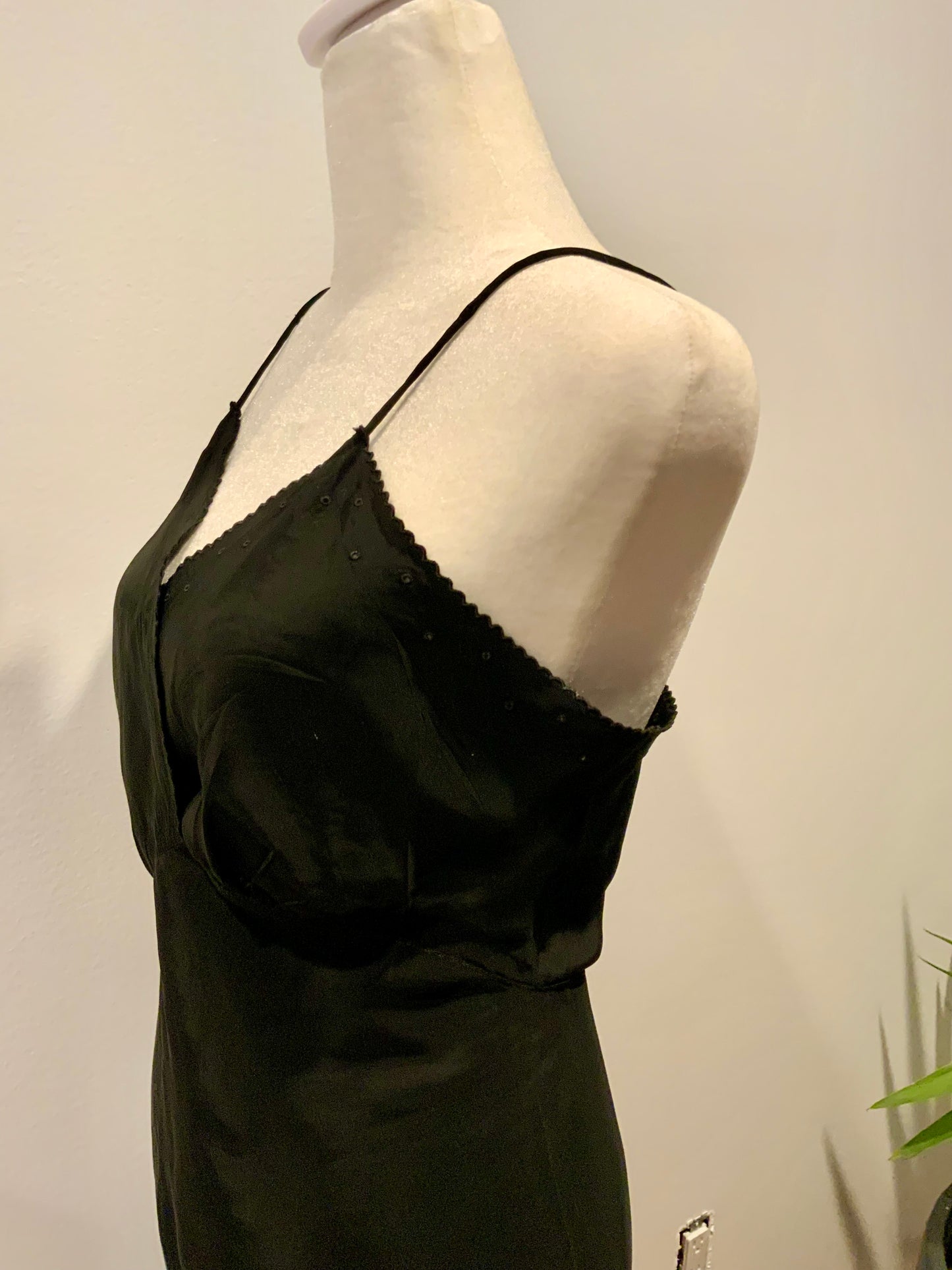 Rare 1940s Bias-Cut Black Silk Slip Dress | Old Hollywood Elegance-40AS