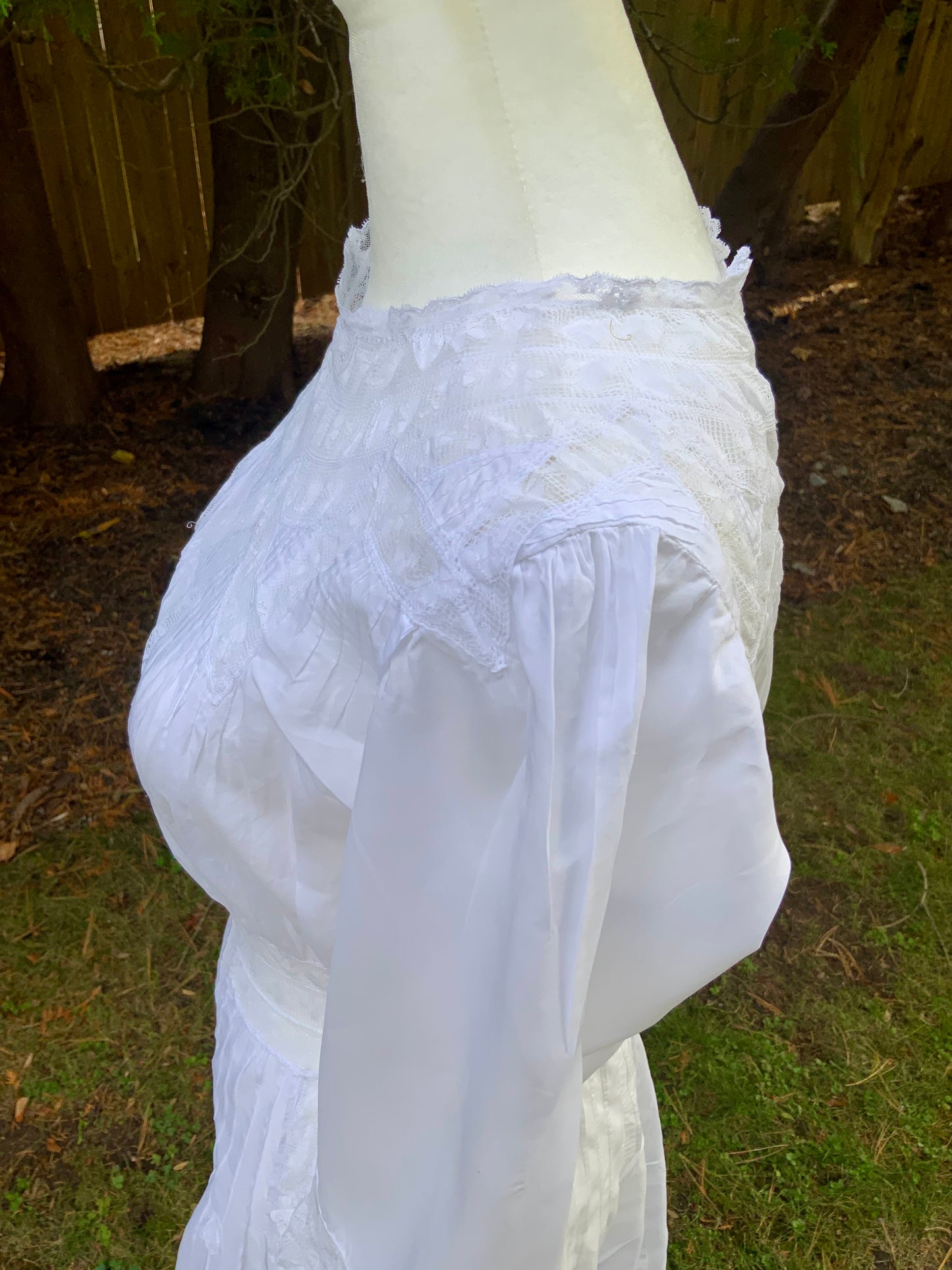 Edwardian White Cotton Lace Tea Dress c.1908–1914 — Pintucks, Lace Inserts - ED37