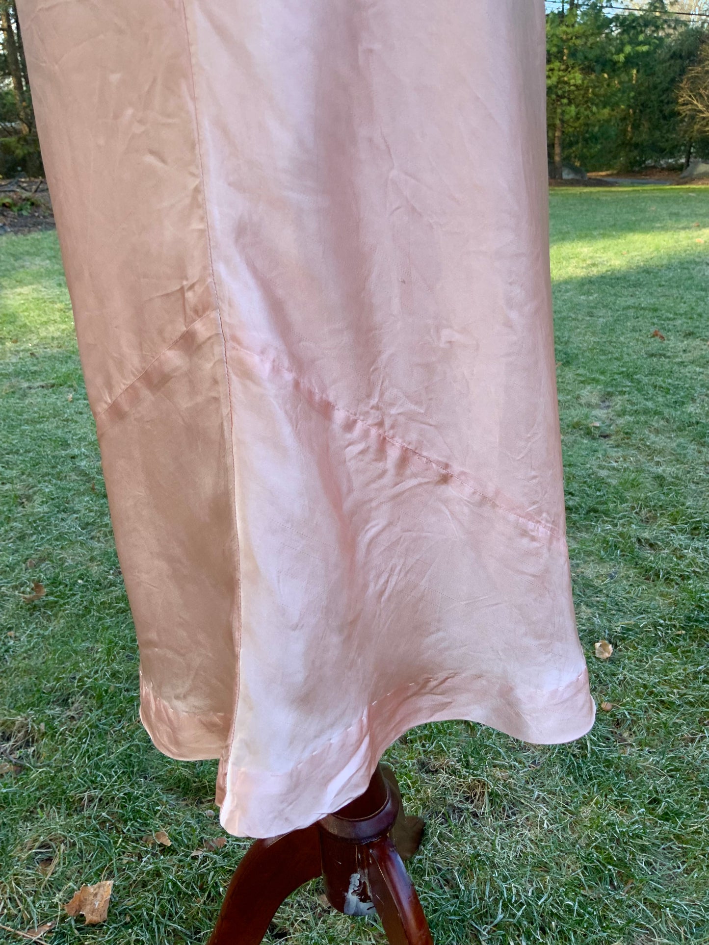 1930s Blush Satin & Chiffon Slip Dress – Floral Embroidery & Lace Panels - 30BA