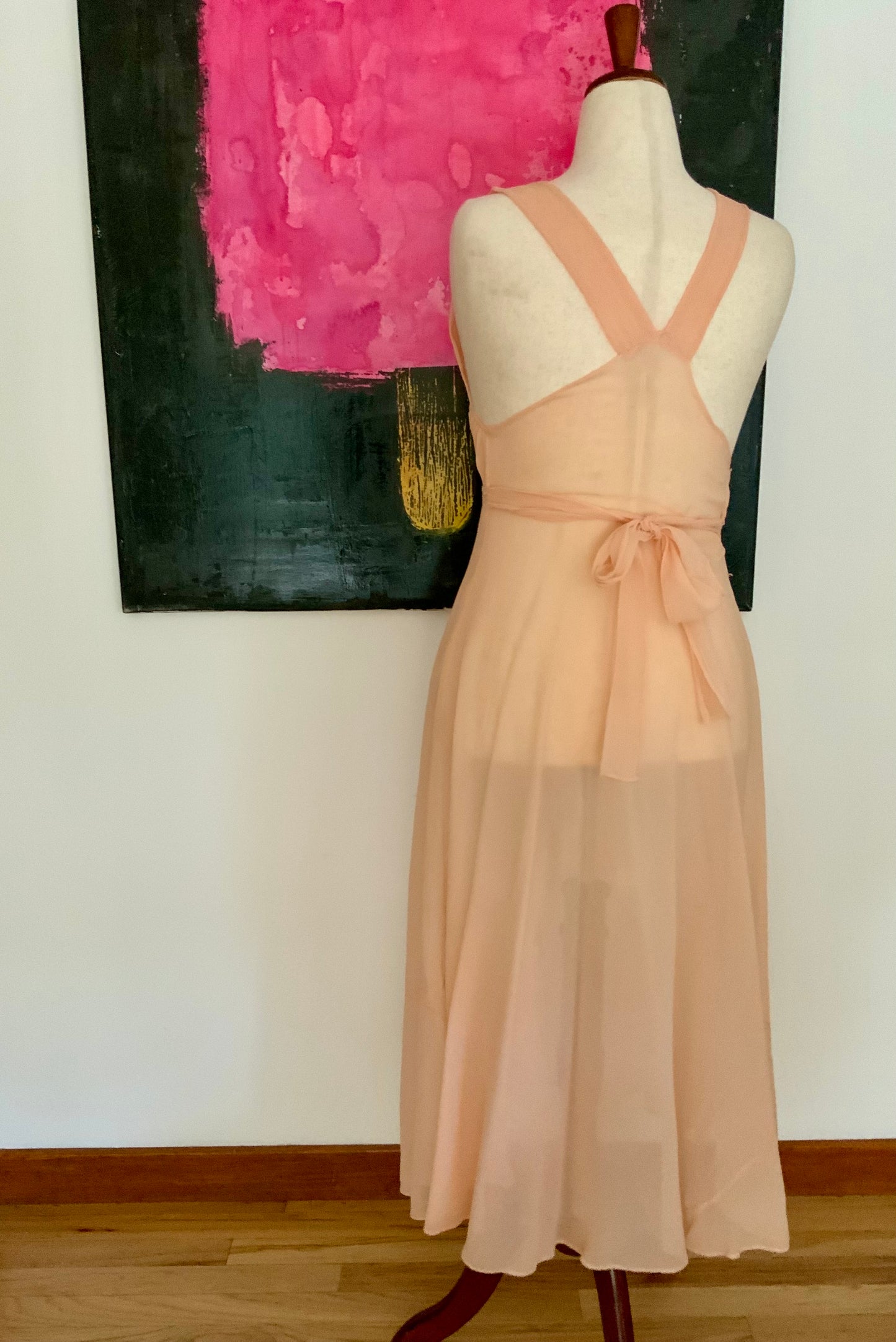 Untit 1930s Pleated Chiffon & Lace Silk Nightgown – Old Hollywood -1938/1942 - 30AN