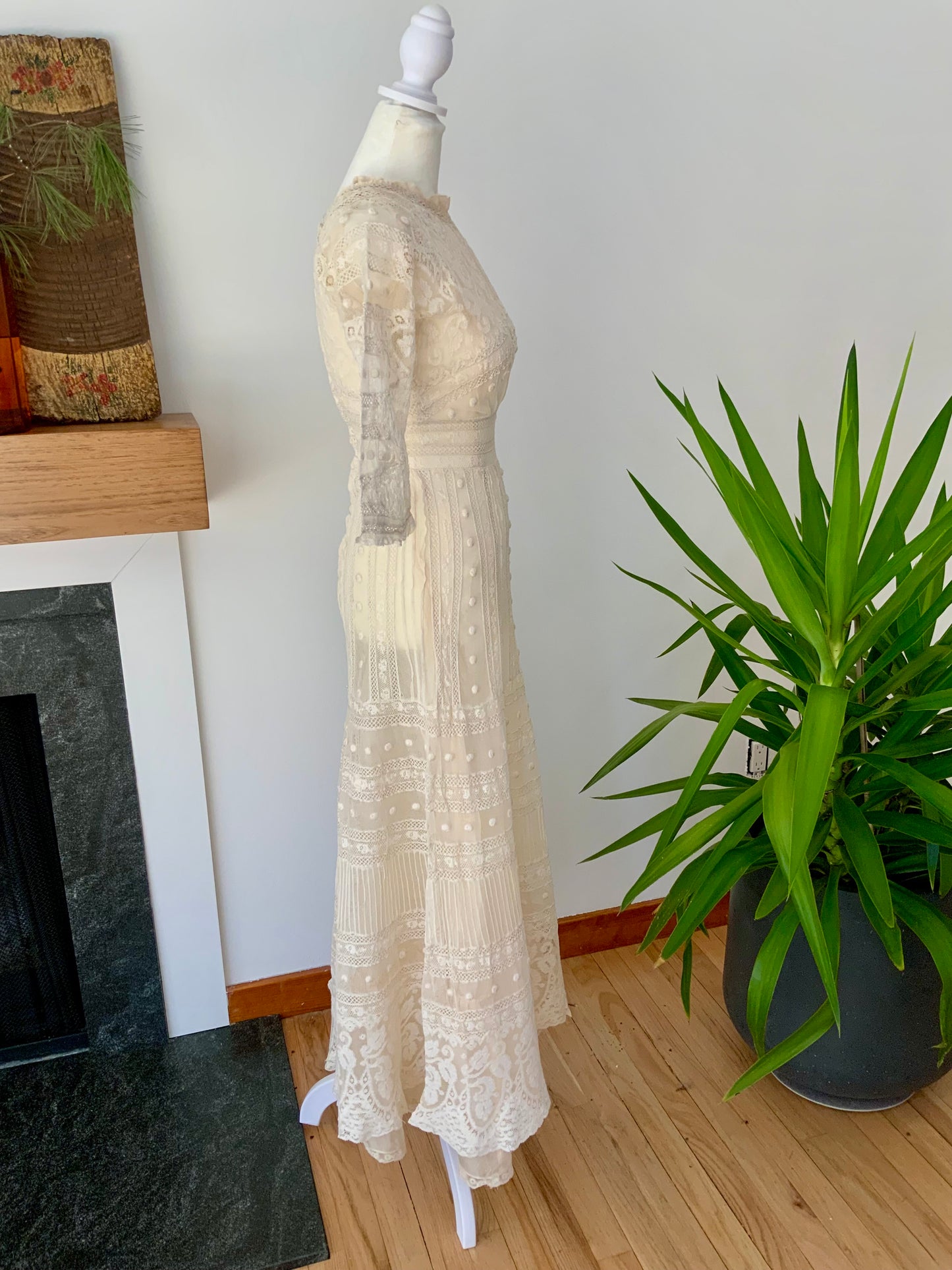 Antique Edwardian Bridal Lace Dress c. 1909–1914 | Cotton Net Wedding / Trousseau Gown-ED31