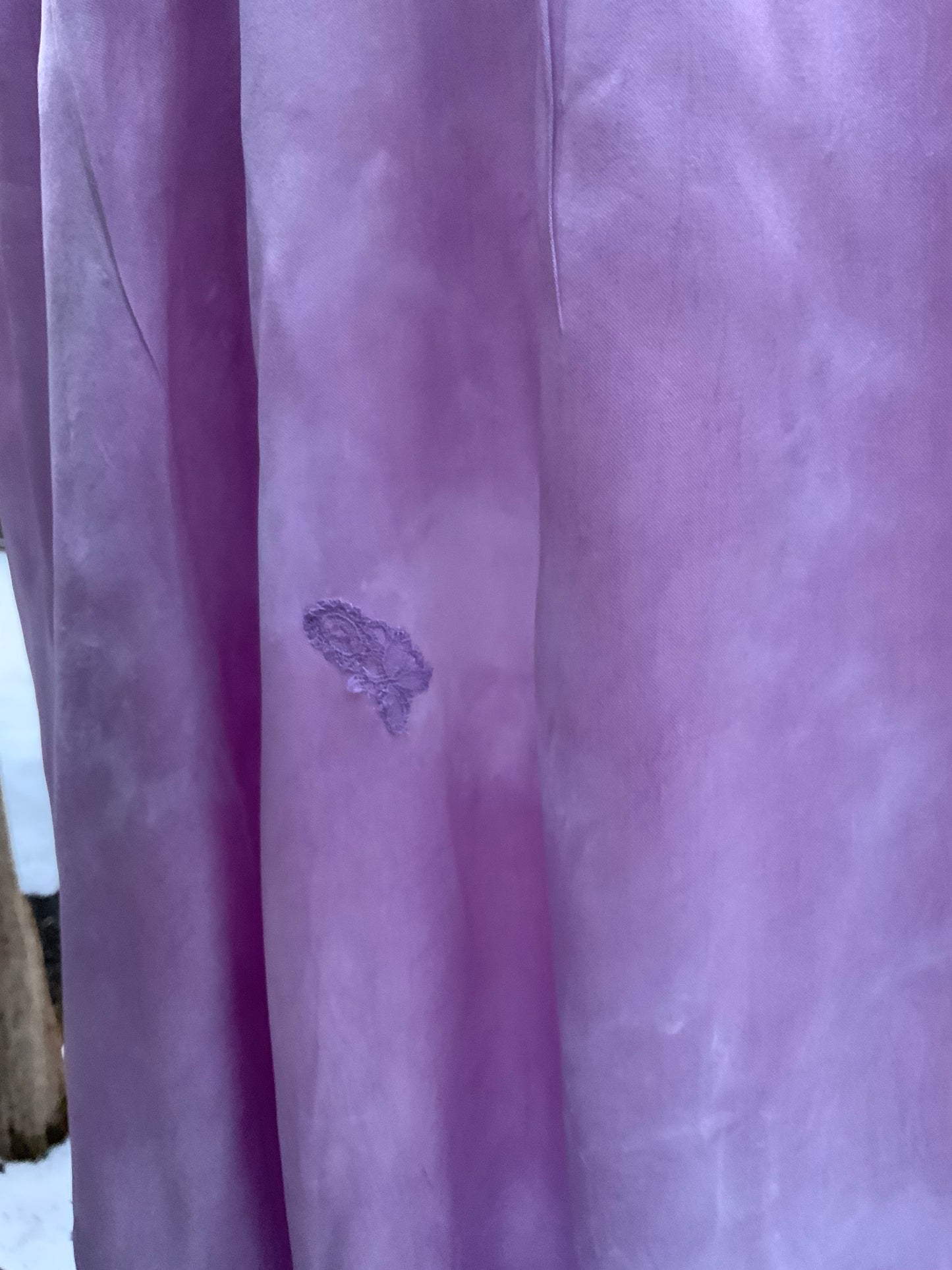 1970s Lilac Satin & Lace Gown – Hand Dyed Romantic Vintage Maxi Dress
 - 50V