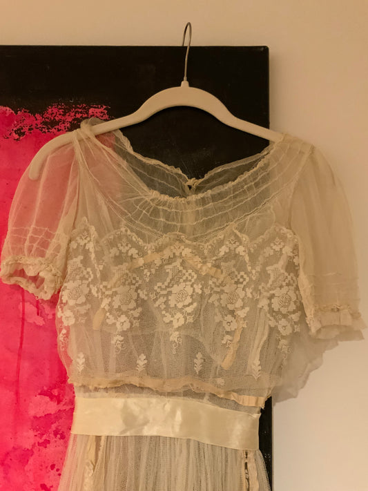Antique Tulle Dress -Filet Lace – Early 1900s – ED40