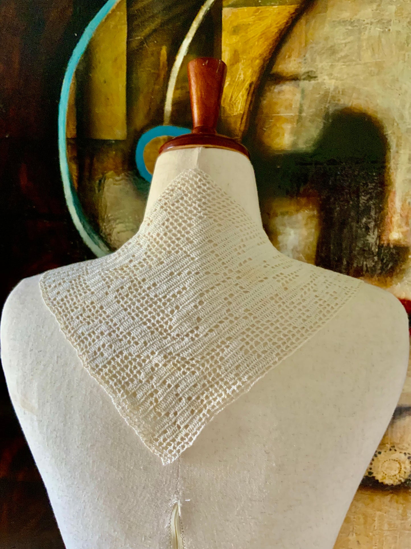 Antique Edwardian Filet Crochet Collar Bib | Handmade Cotton Lace Collar | 1900s Statement Detachable Collar