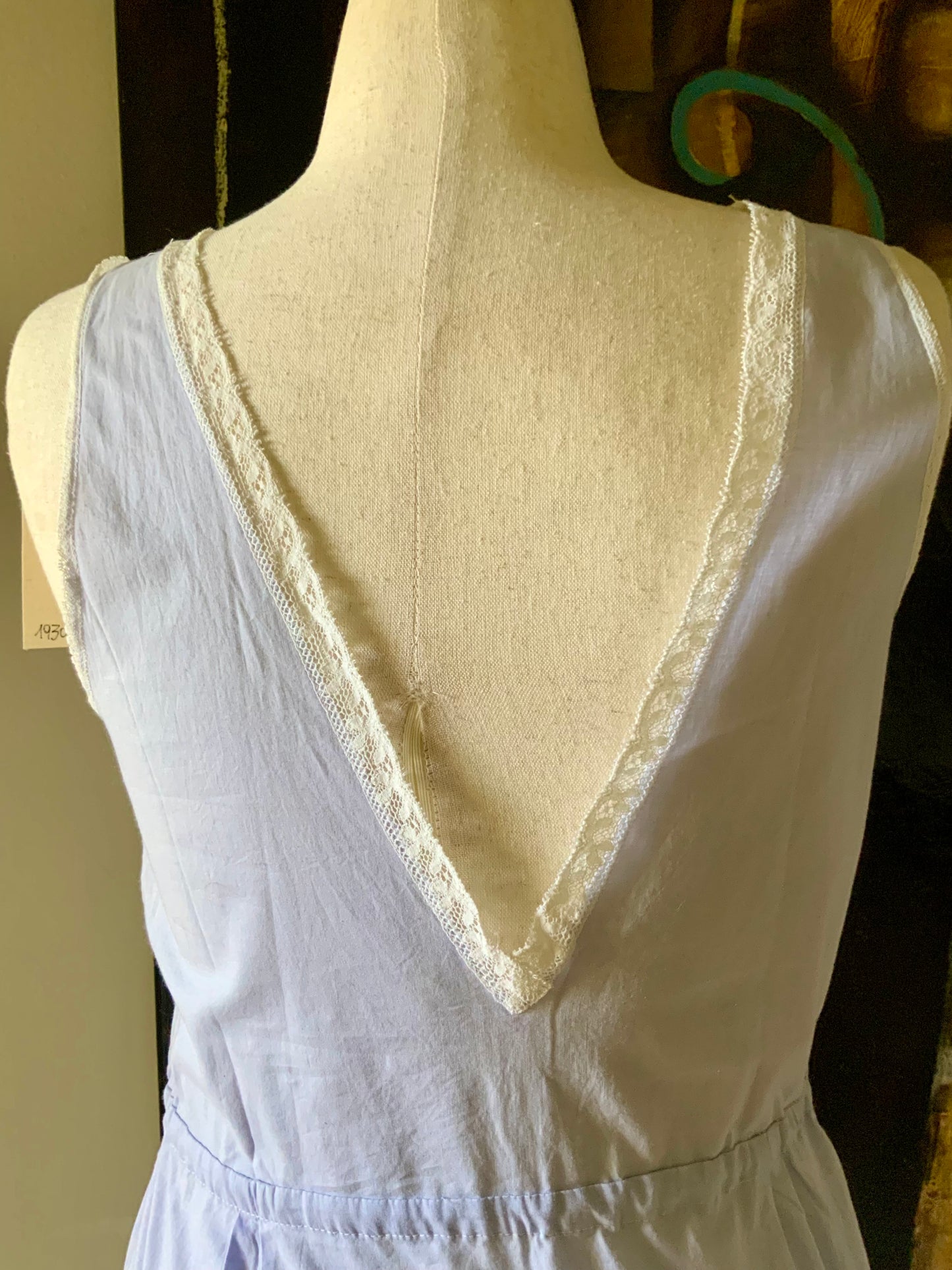 Late 1930s White Cotton Dotted Nightgown – Eyelet Slip Dress - 30AR