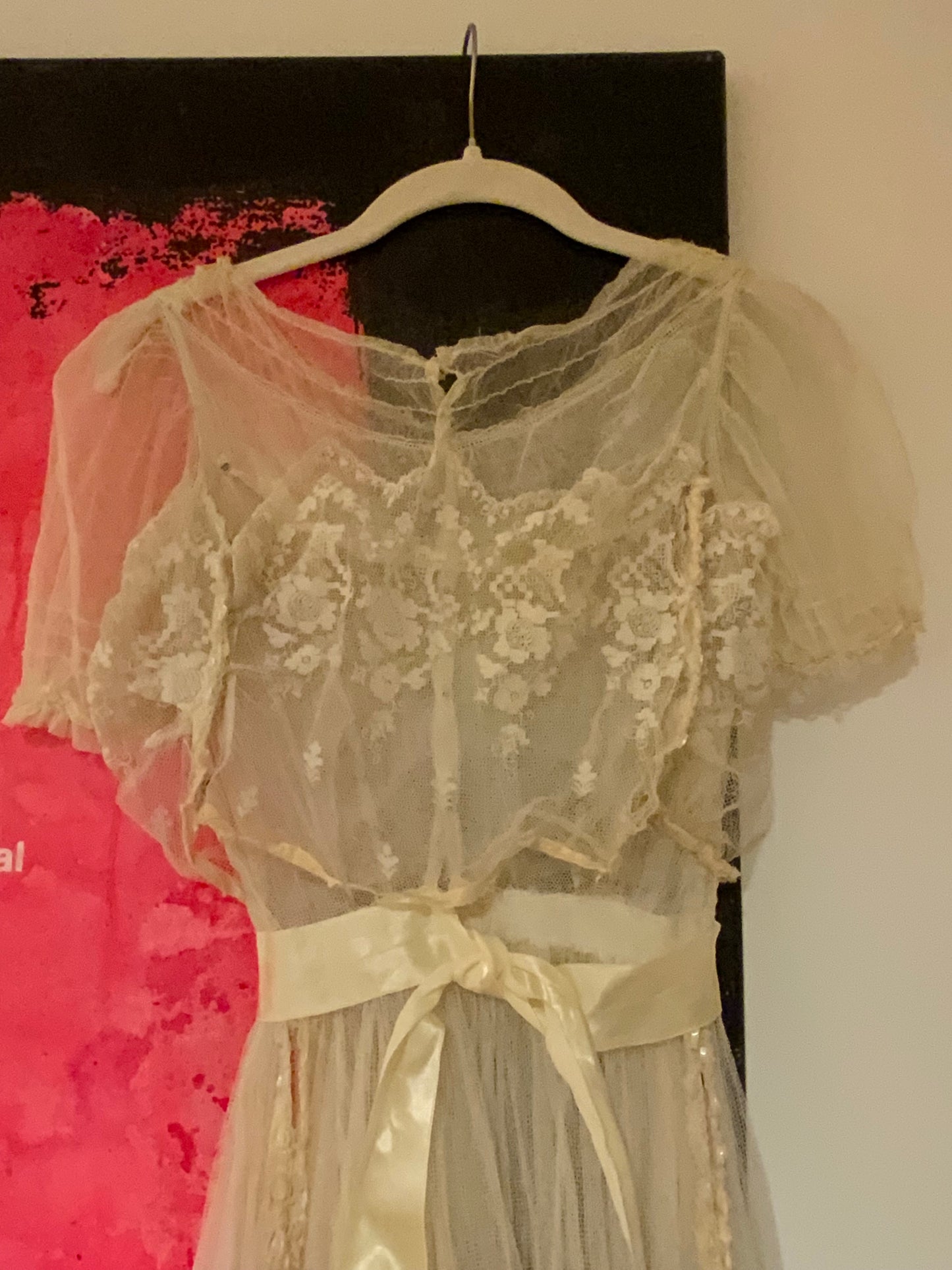 Antique Tulle Dress -Filet Lace – Early 1900s – ED40