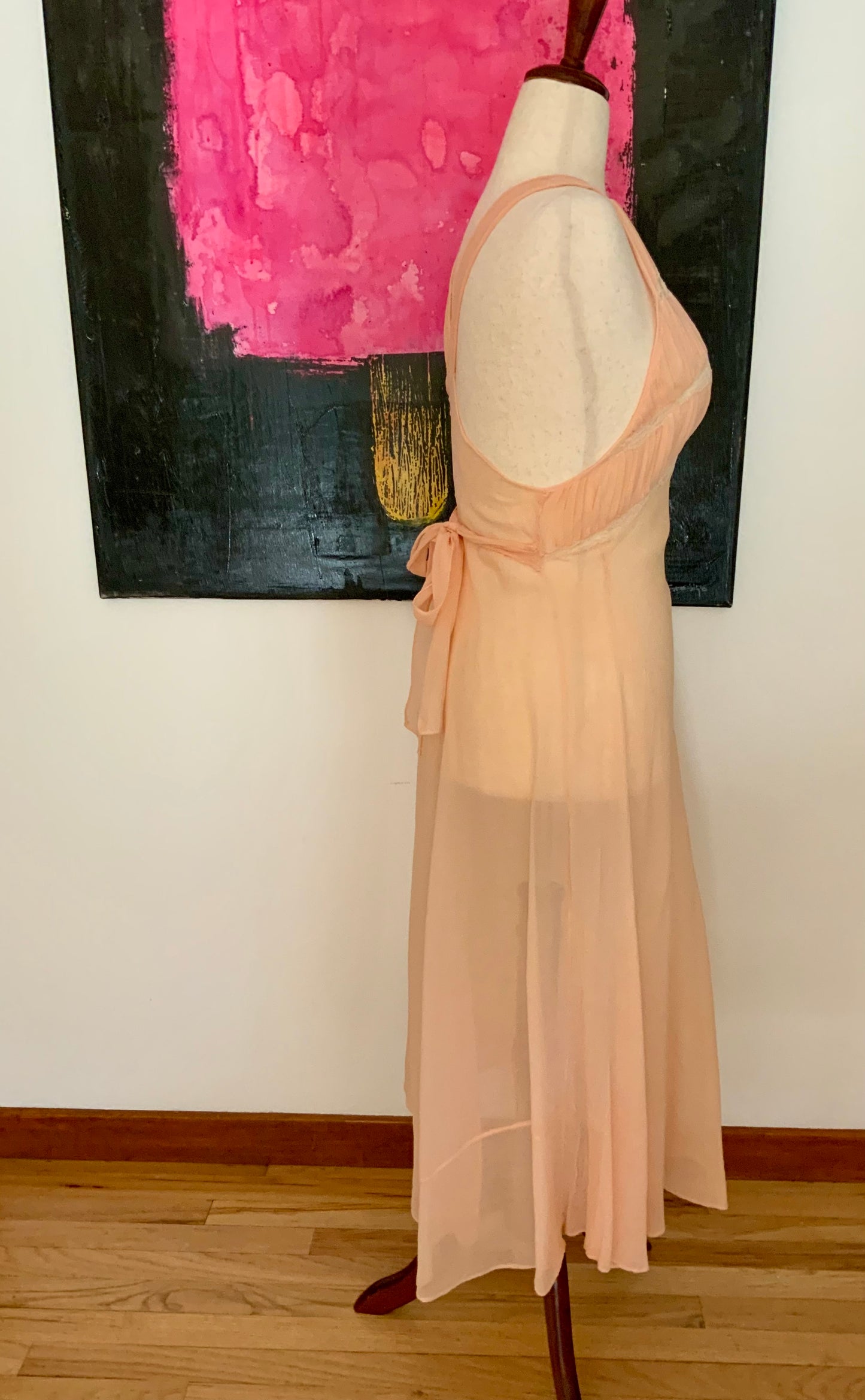 Untit 1930s Pleated Chiffon & Lace Silk Nightgown – Old Hollywood -1938/1942 - 30AN